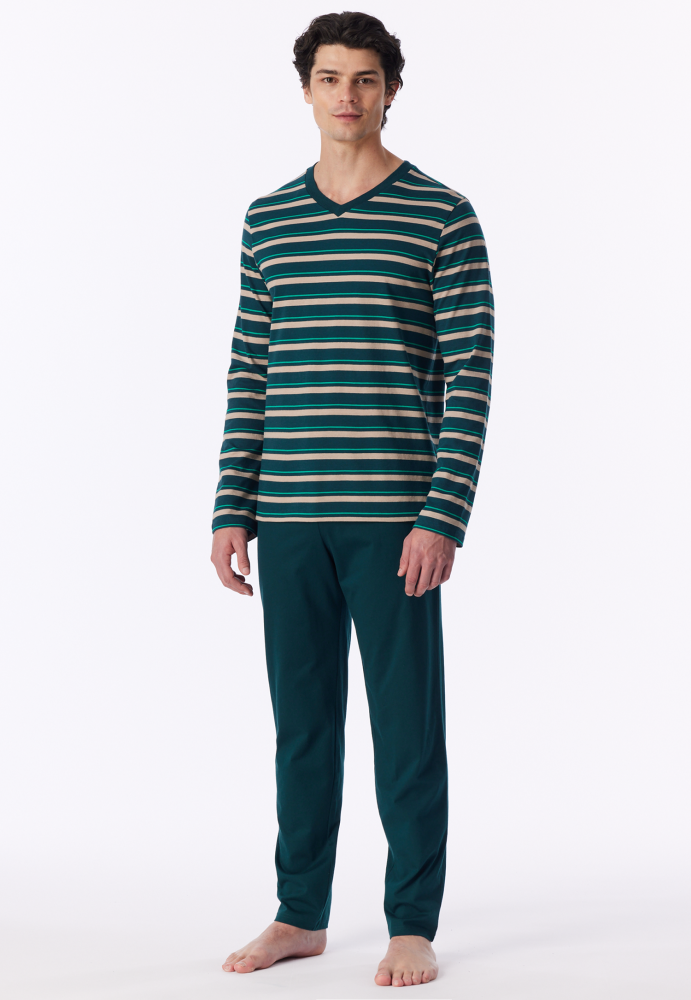 Schiesser pitkä pyjama vihreä raita