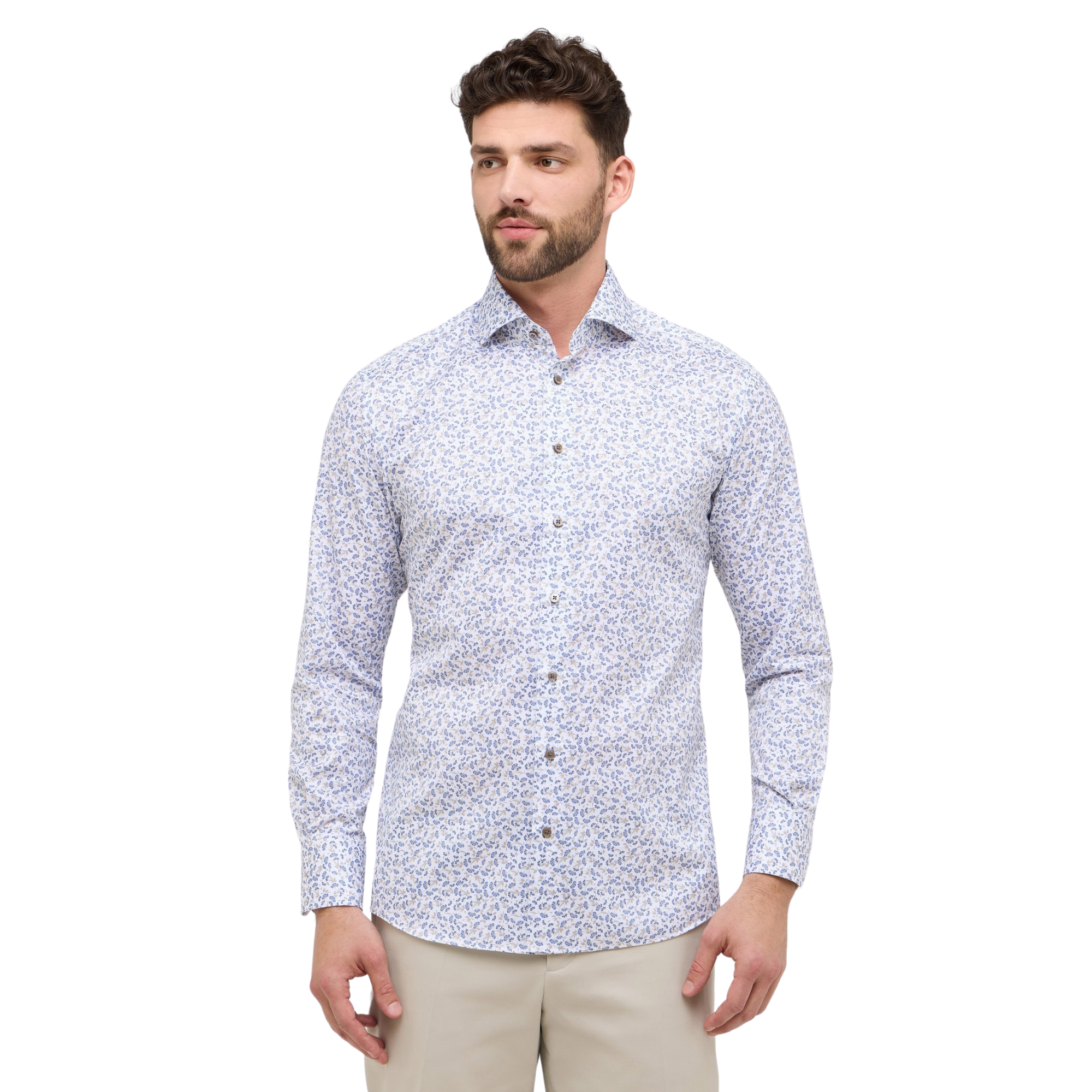 Eterna kauluspaita sininen pieni kukka slim fit "F682"