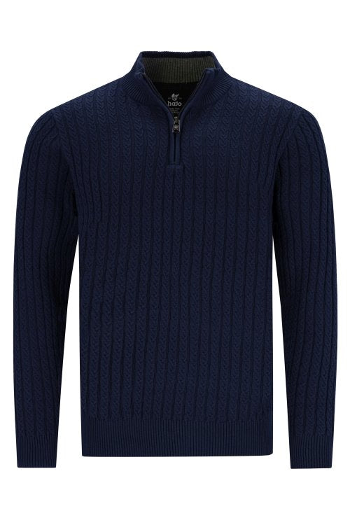 Hajo tummansininen half zip kaapelineule