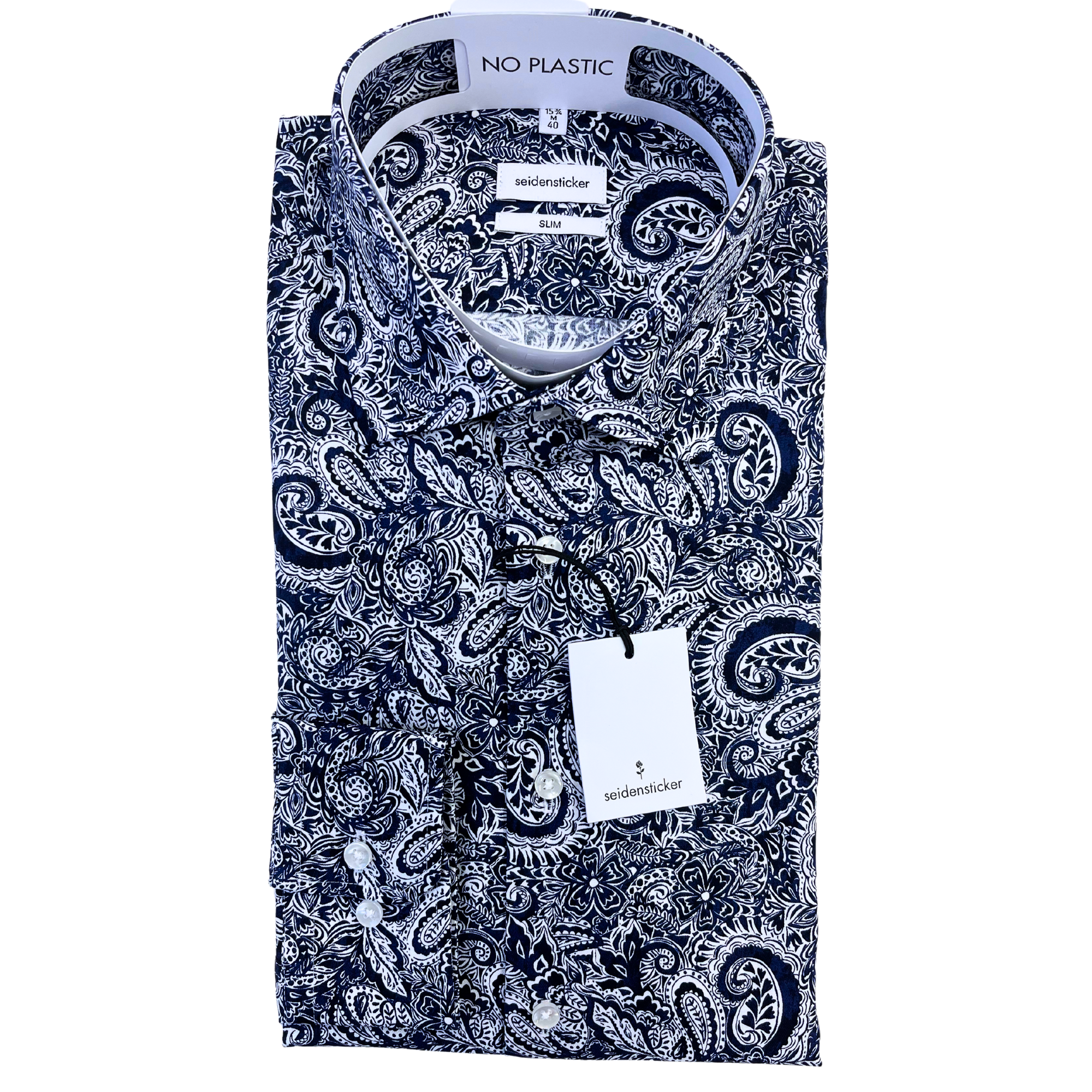 Seidensticker kauluspaita tummansininen paisley slim fit
