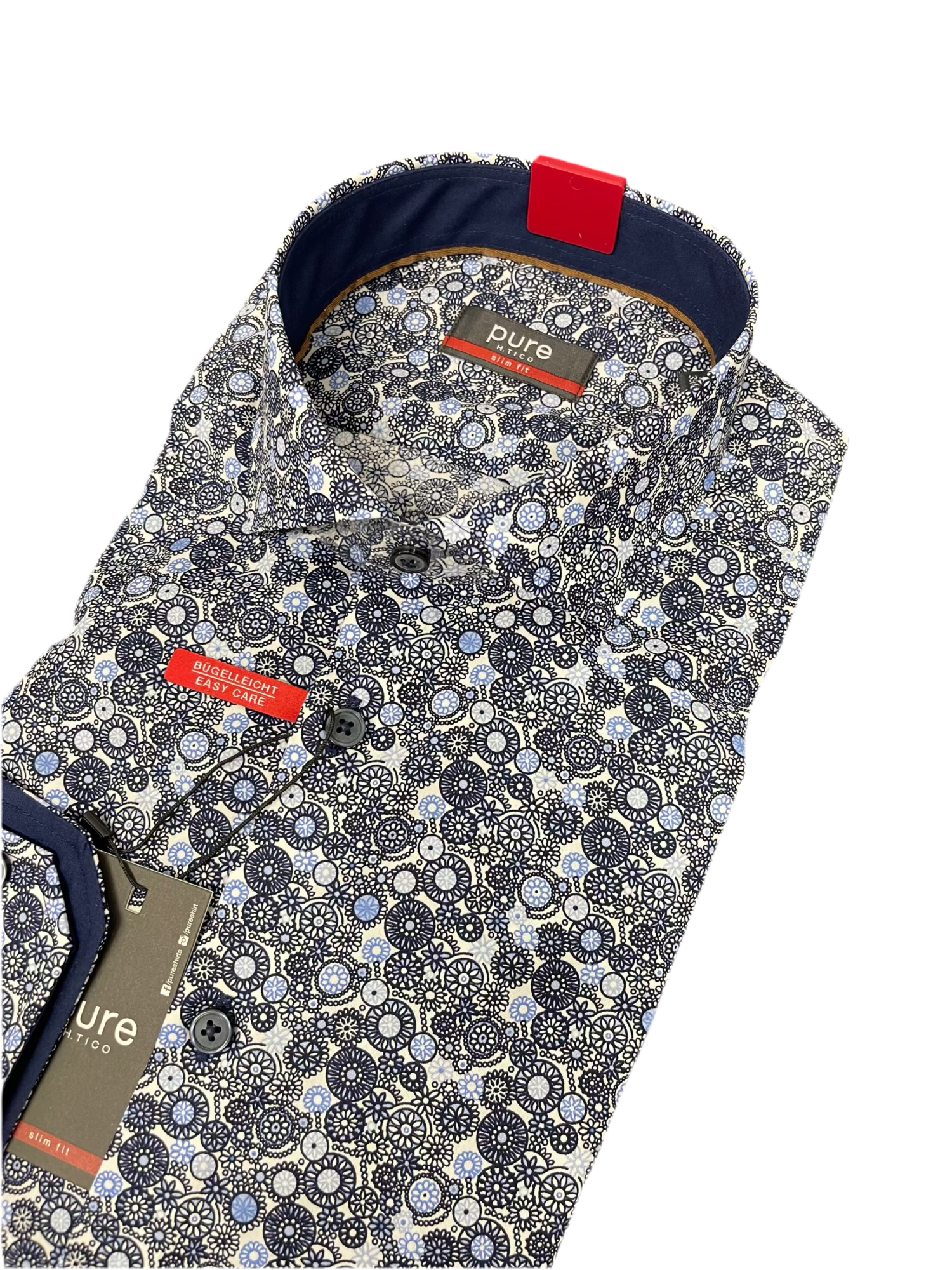 PURE kauluspaita sininen printtikuvio slim fit "City Shirt"