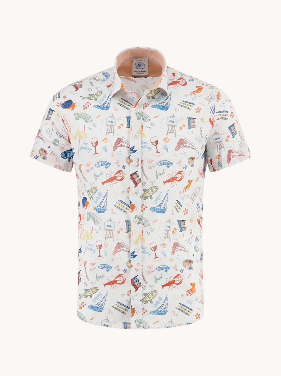 A Fish Named Fred lyhythihainen kauluspaita slim fit printti piirretyt kuvat