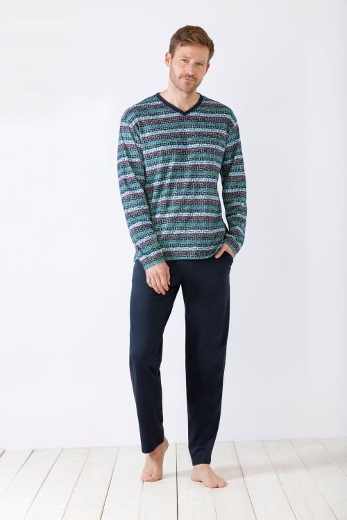 Hajo pitkä pyjama vihreä ja sininen raita