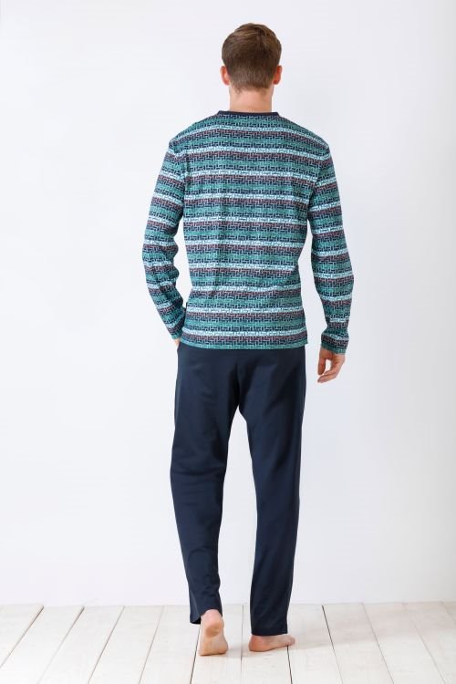 Hajo pitkä pyjama vihreä ja sininen raita