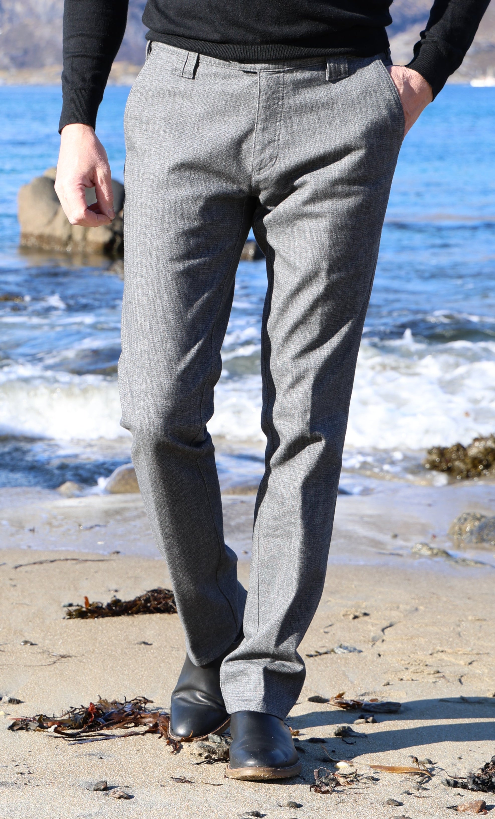 Buzo Denes puuvillahousu harmaa tekstuuri wool look