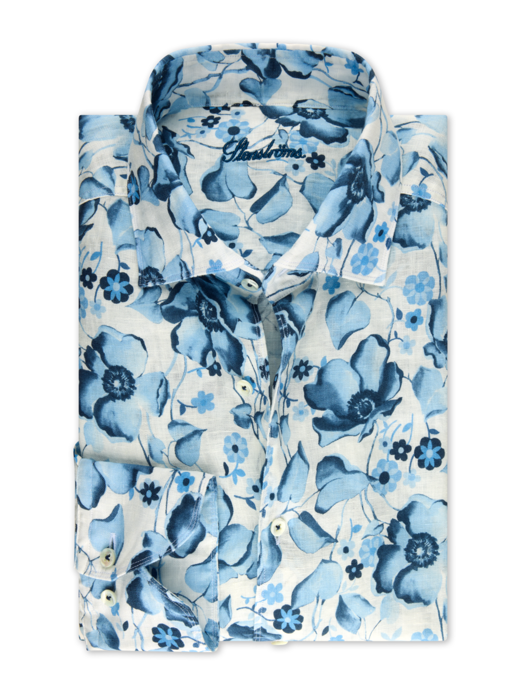 Stenströms pellavapaita sininen kukka fitted body