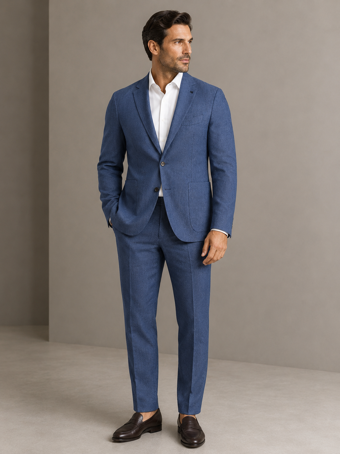 Michael Kors sininen pellavapuku slim fit