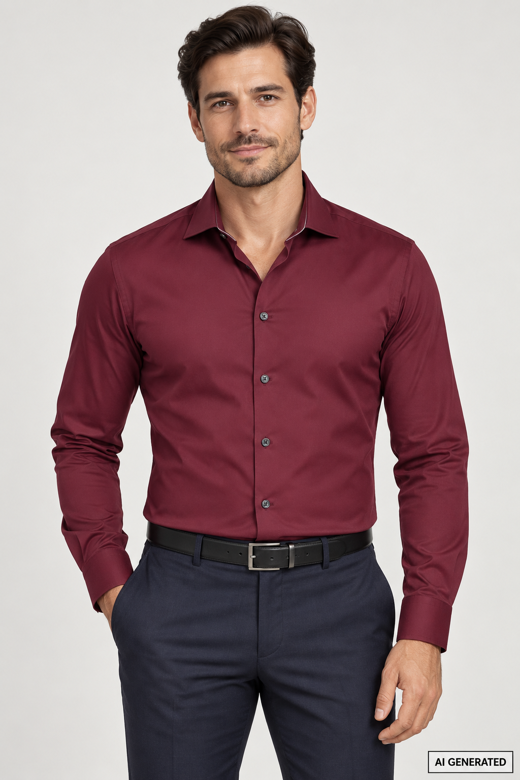 PURE slim fit joustava kauluspaita viininpunainen