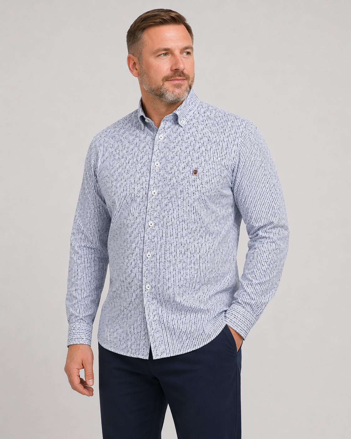 Hatico kauluspaita vaaleansininen pieni printti modern fit