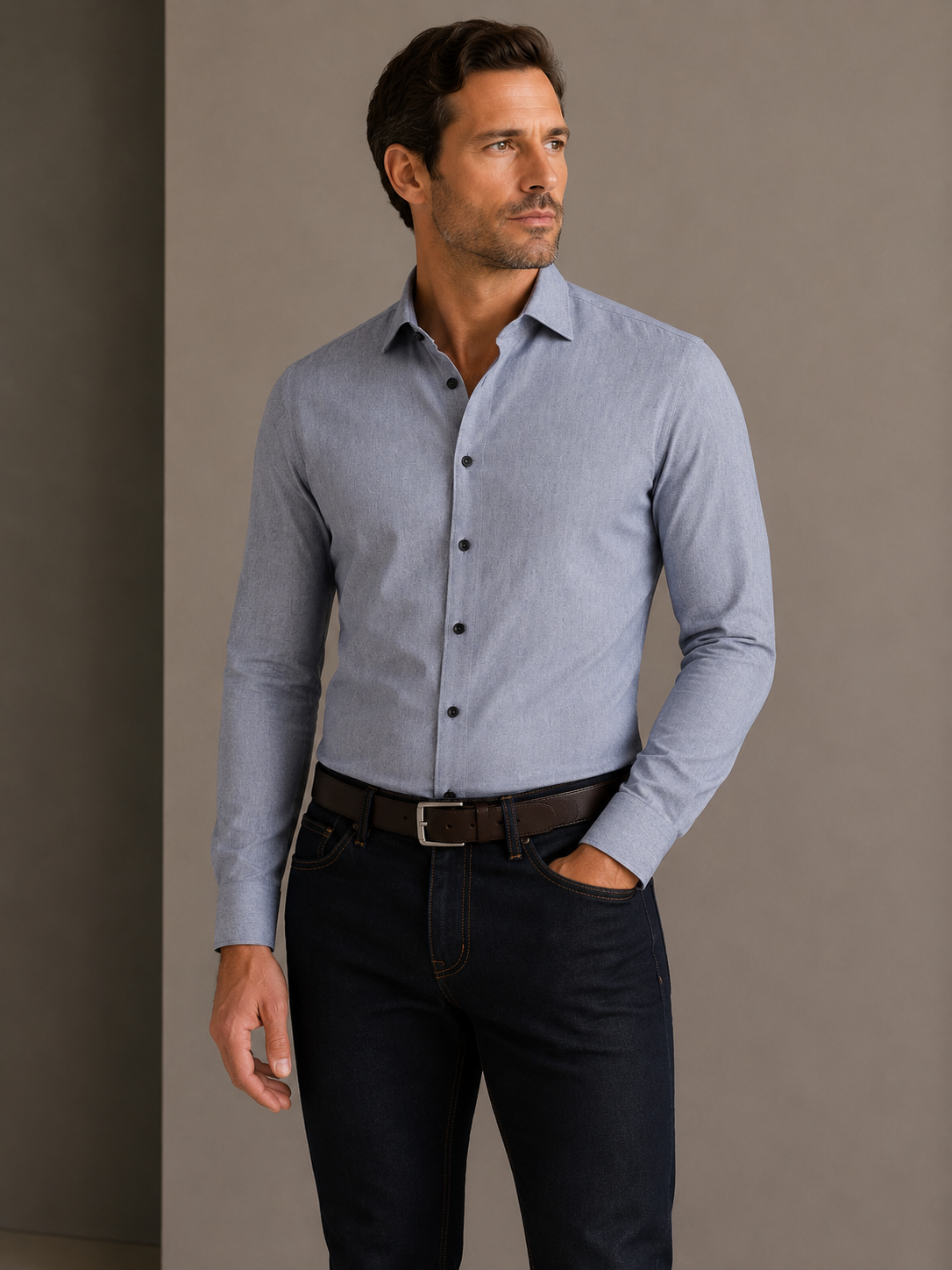 Desoto joustokauluspaita vaaleanharmaa denim