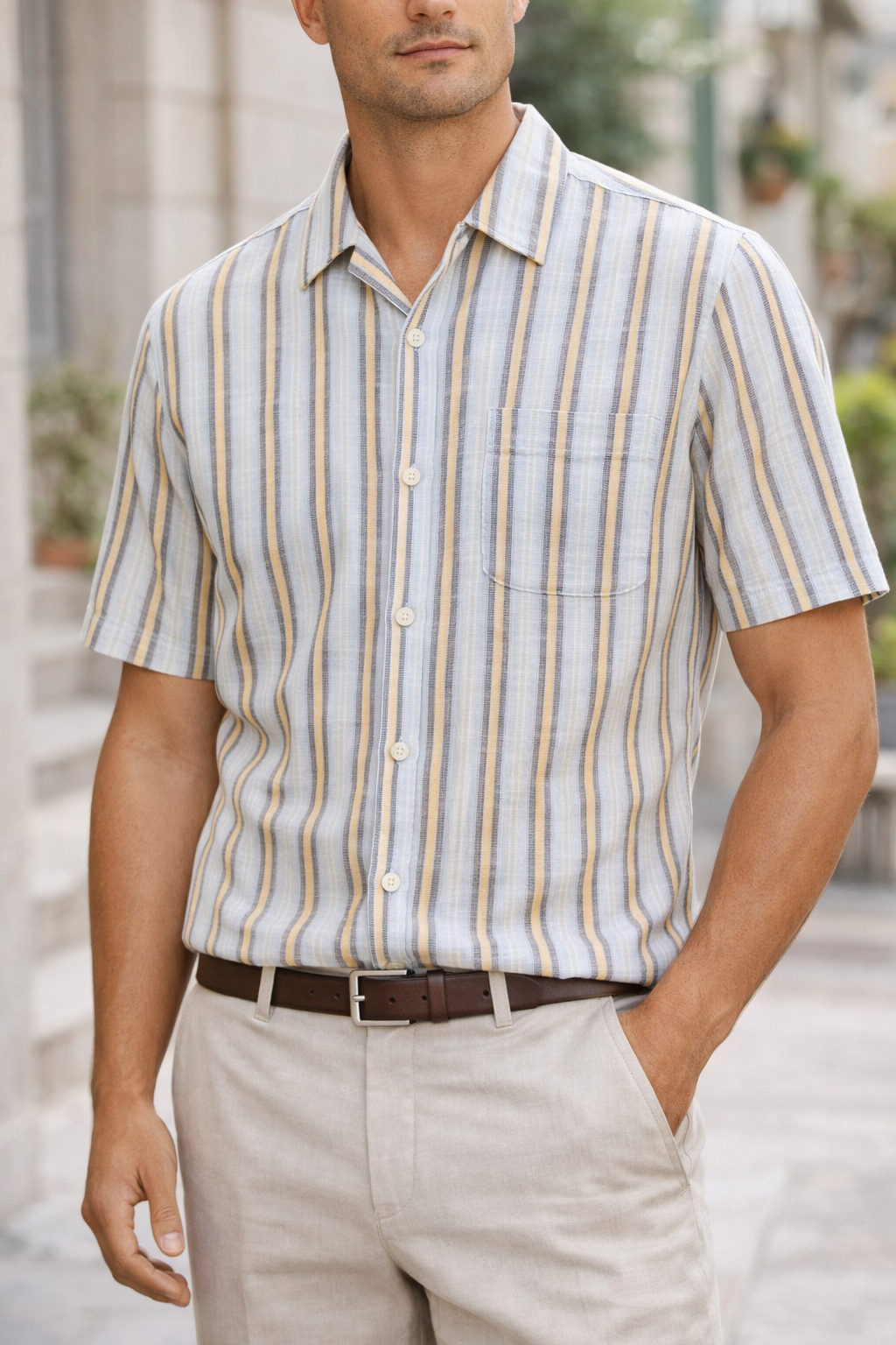 Camel Active rento lyhythihainen kauluspaita raidalla