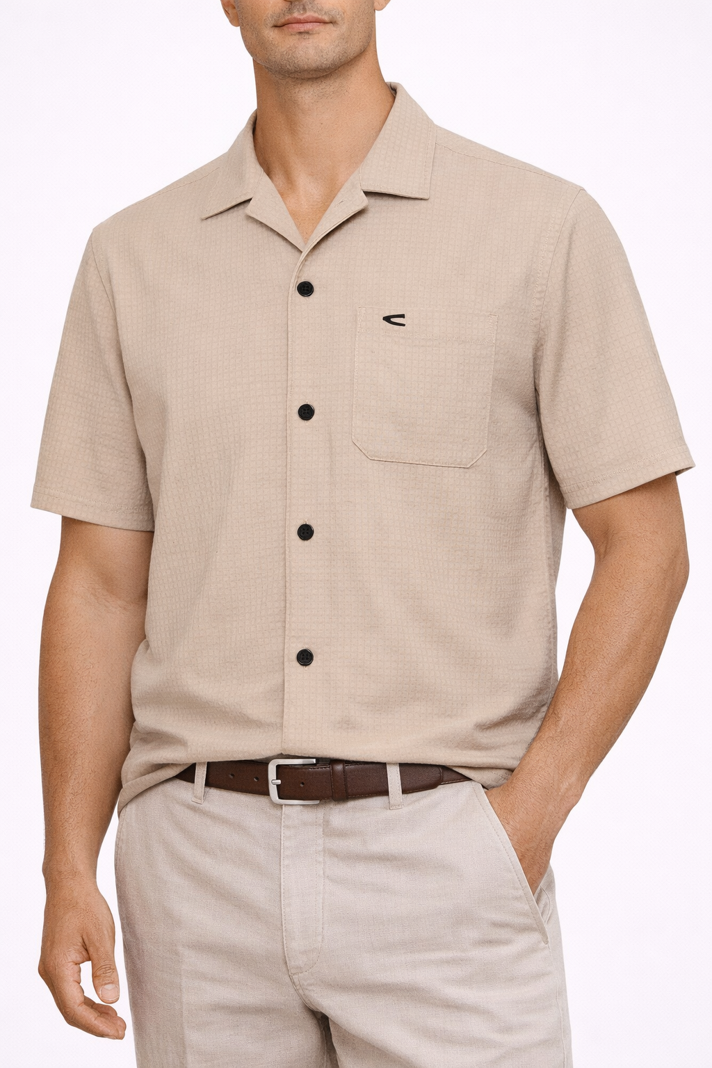 Camel Active lyhythihainen neulottu kauluspaita beige