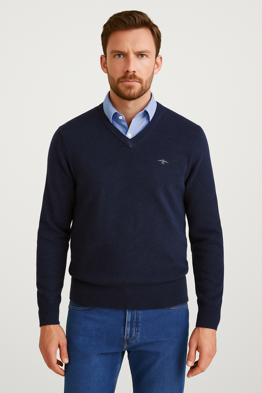 Fynch-Hatton villaneule v-aukolla navy lambswool