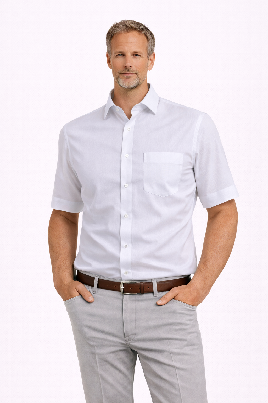 Seidensticker lyhythihainen kauluspaita valkoinen regular fit kontrastivärein