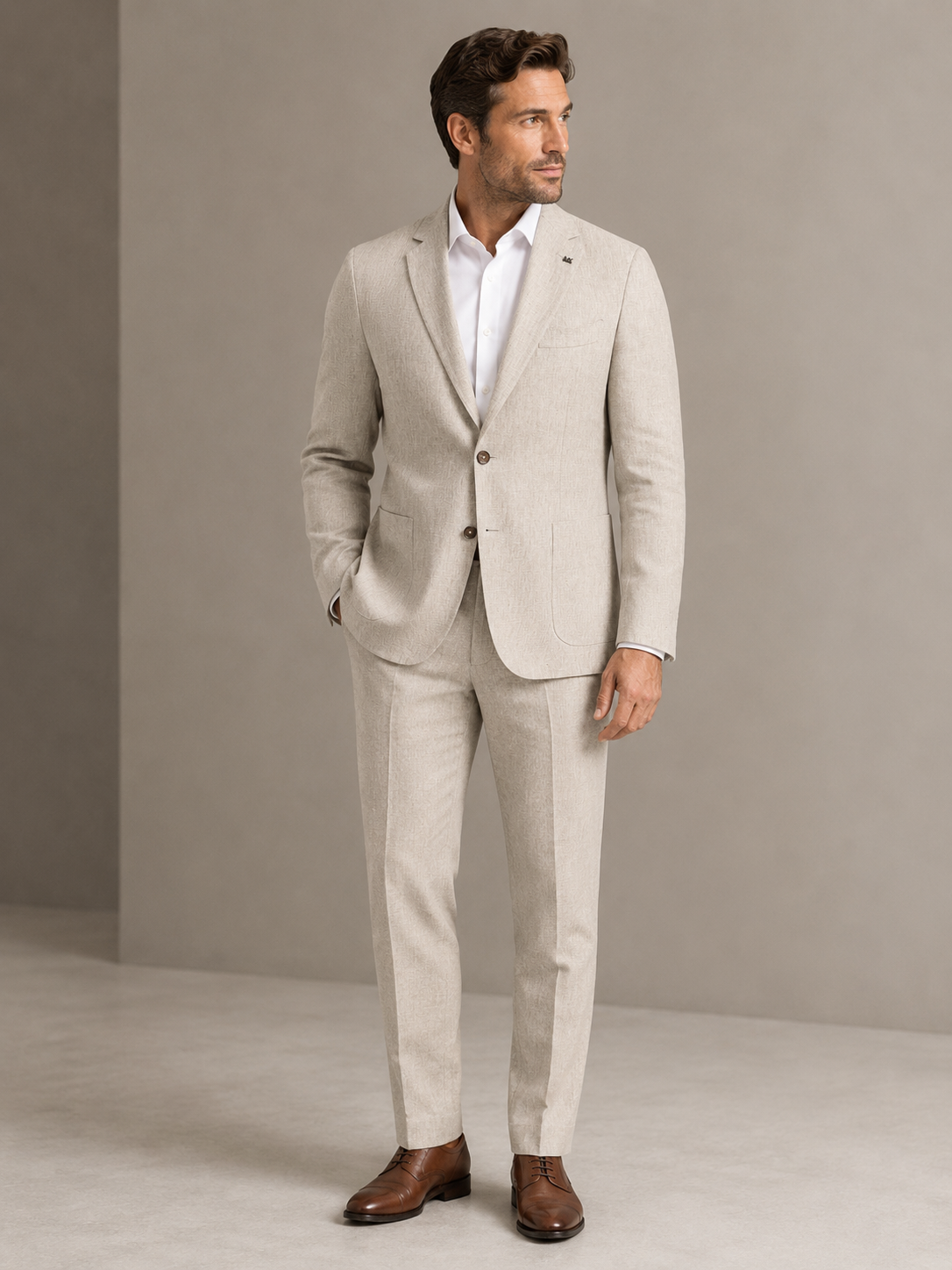 Michael Kors vaalea pellavapuku slim fit