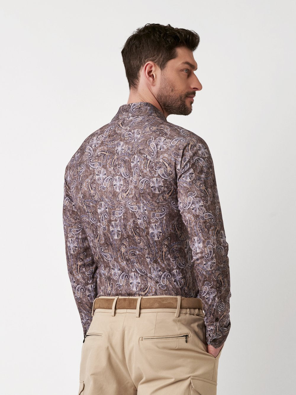 Desoto joustokauluspaita beige samettikuosi casual line