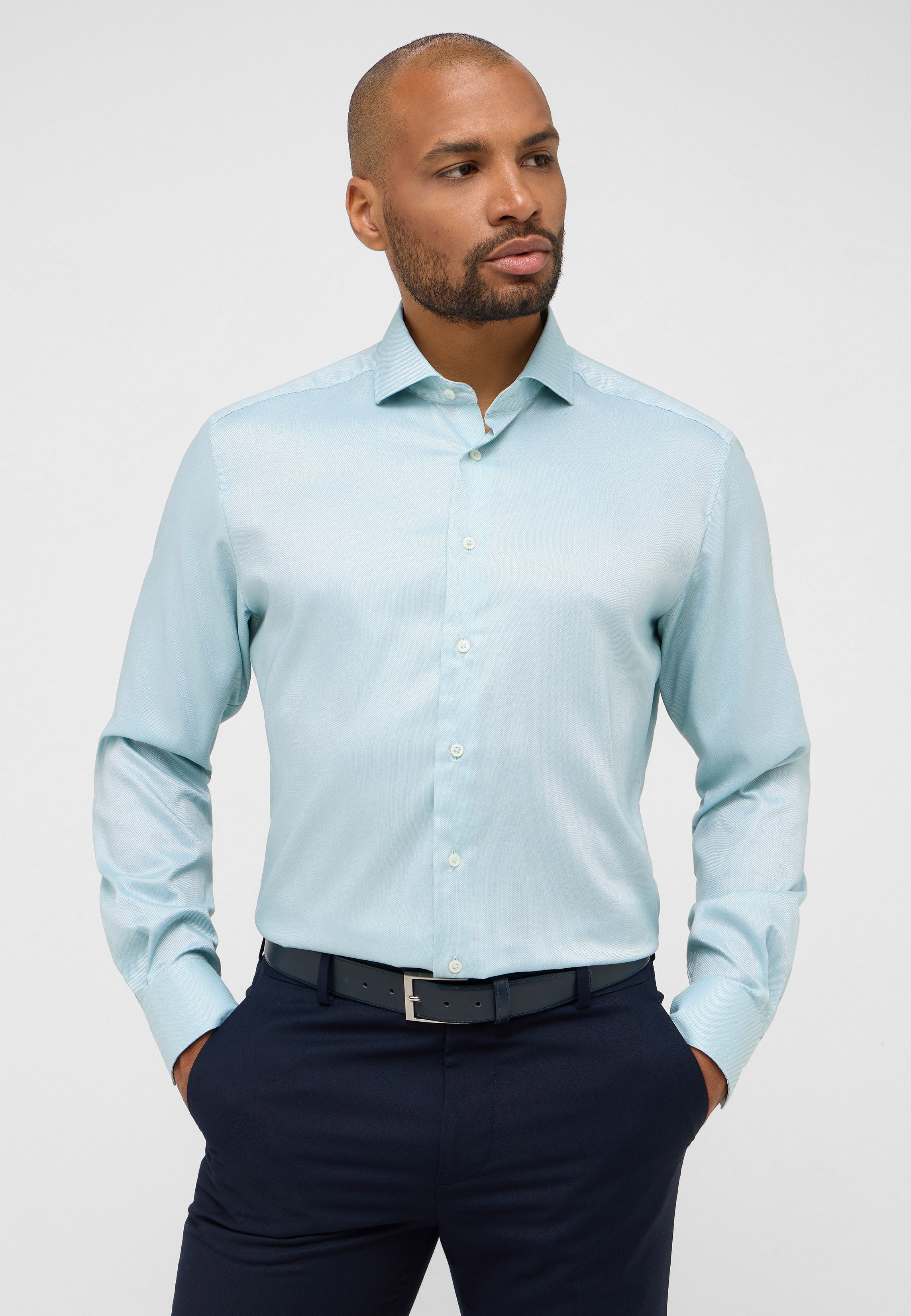 Eterna turkoosi joustokauluspaita modern fit "Performance shirt"