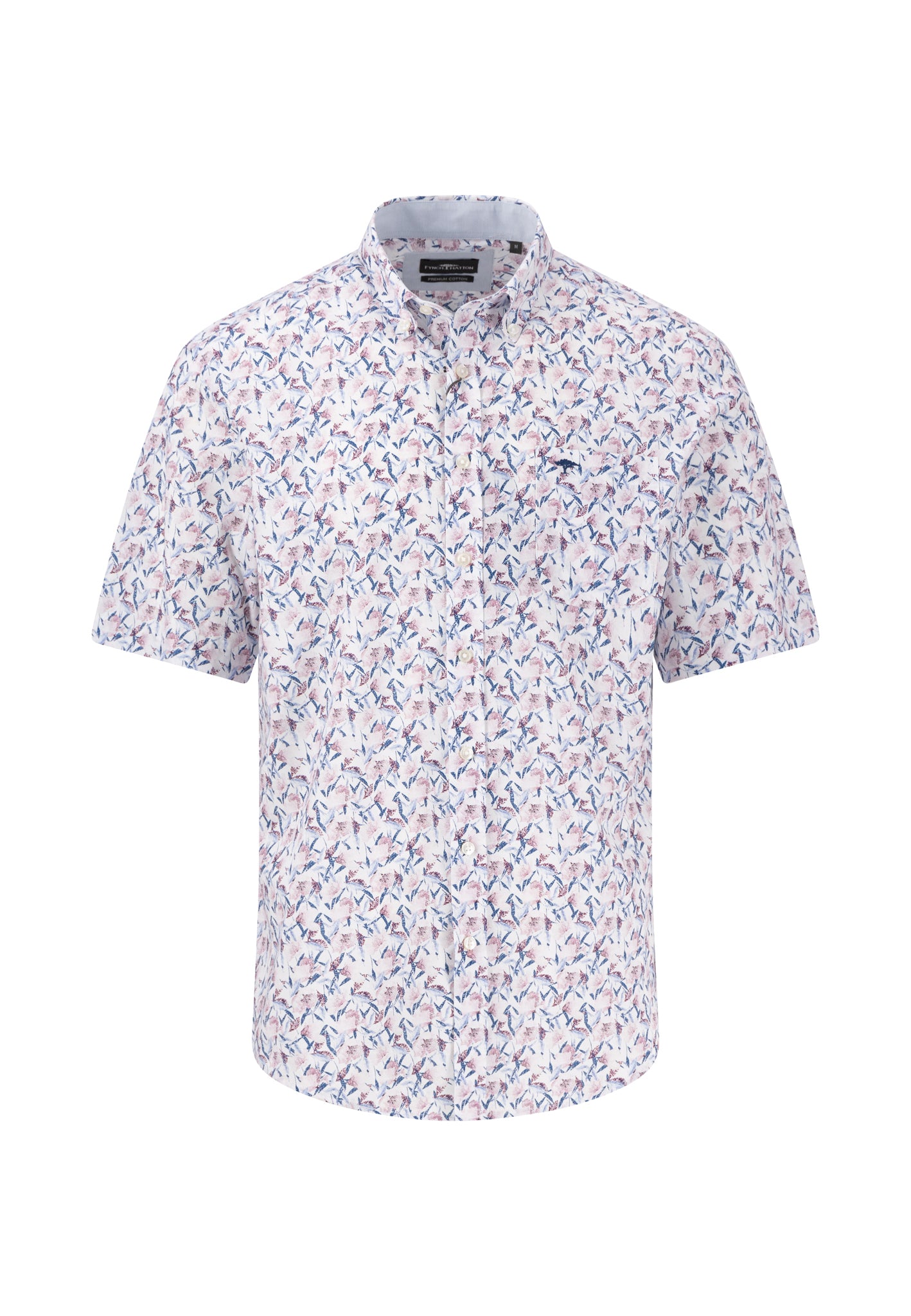 Fynch-Hatton lyhythihainen kauluspaita vaaleanpunainen kukkaprintti "premium cotton"