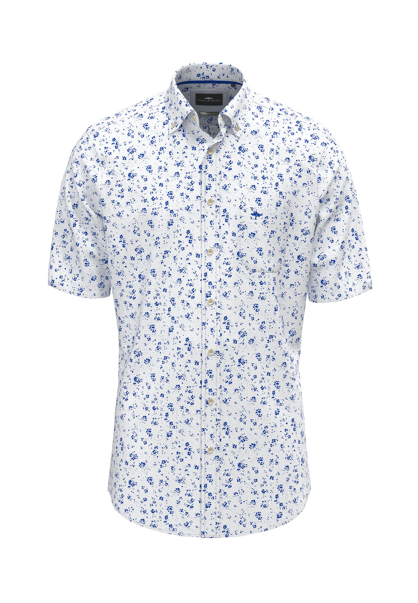 Fynch-Hatton lyhythihainen kauluspaita vaaleansininen printti "Soft Washed Cotton"