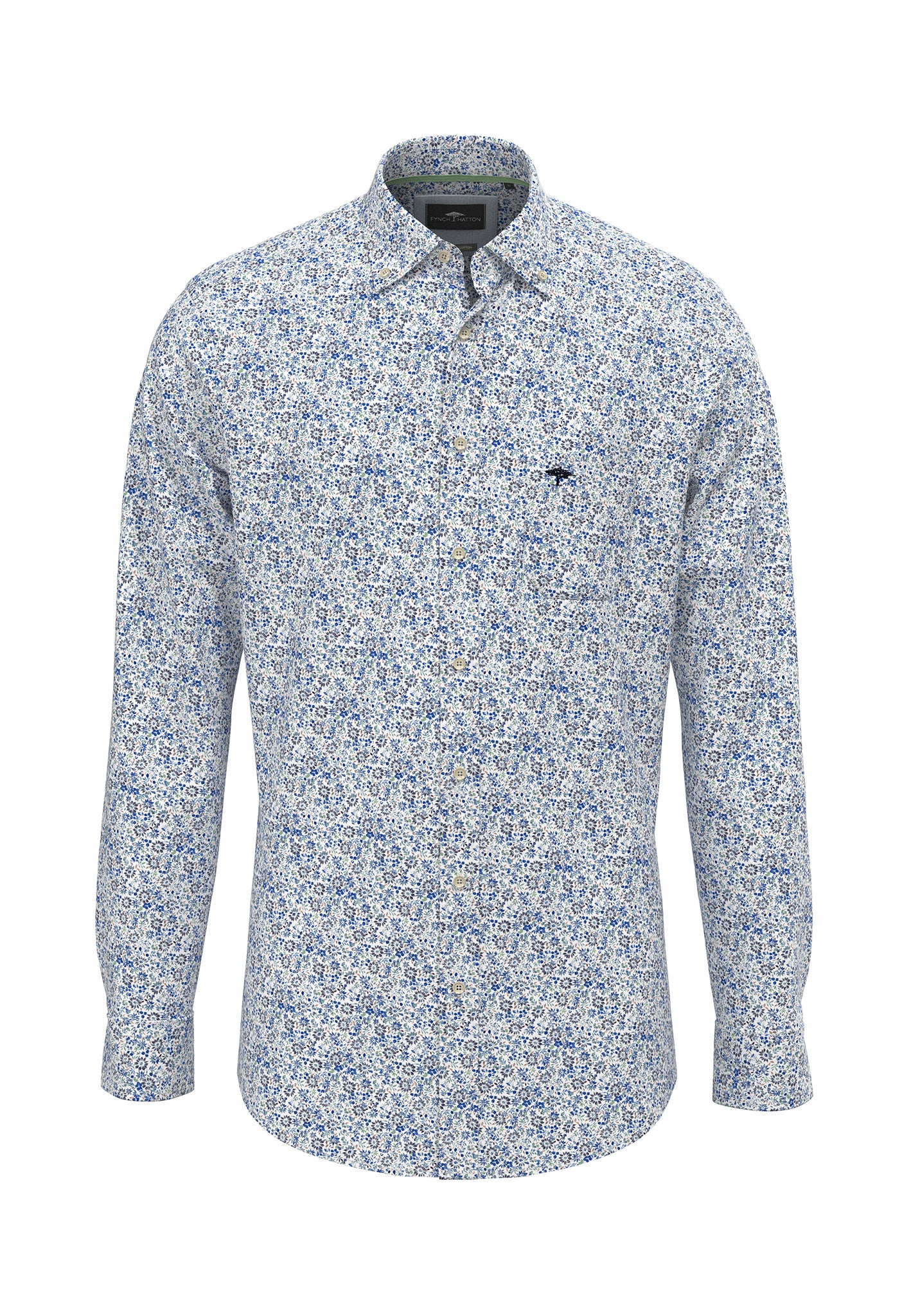 Fynch-Hatton kauluspaita sininen kukkaprintti "Supersoft Cotton"