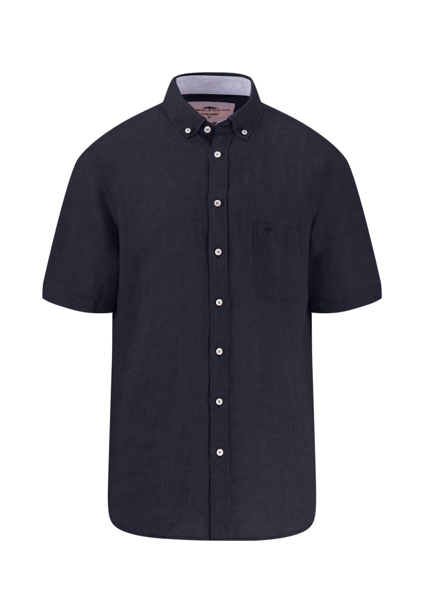 Fynch-Hatton lyhythihainen kauluspaita pellava navy "Pure Linen"