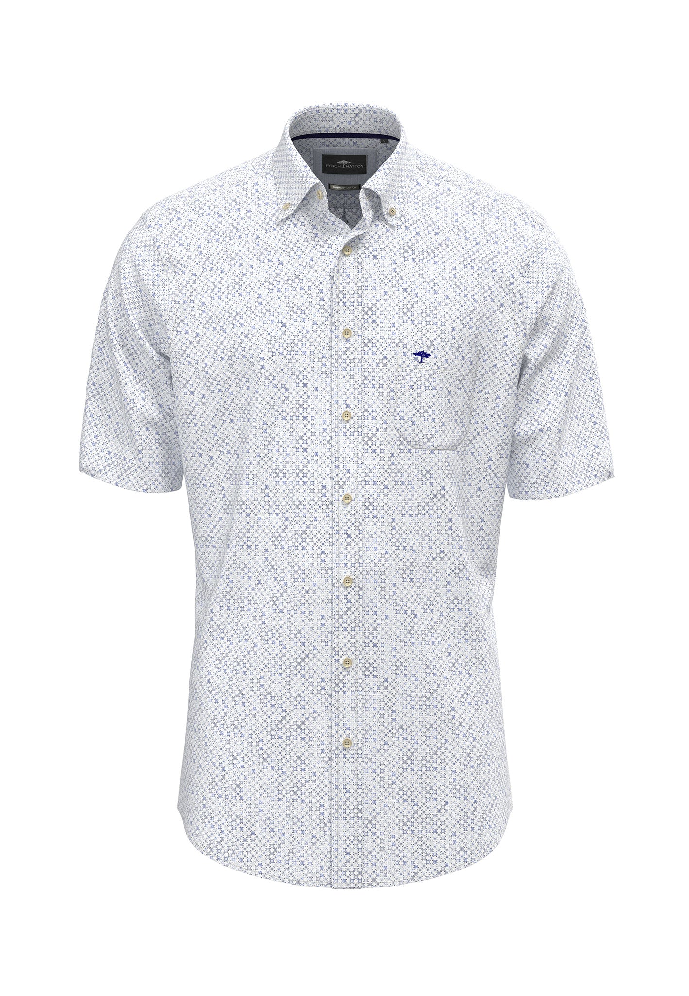 Fynch-Hatton lyhythihainen kauluspaita vaalea printti "Supersoft cotton"
