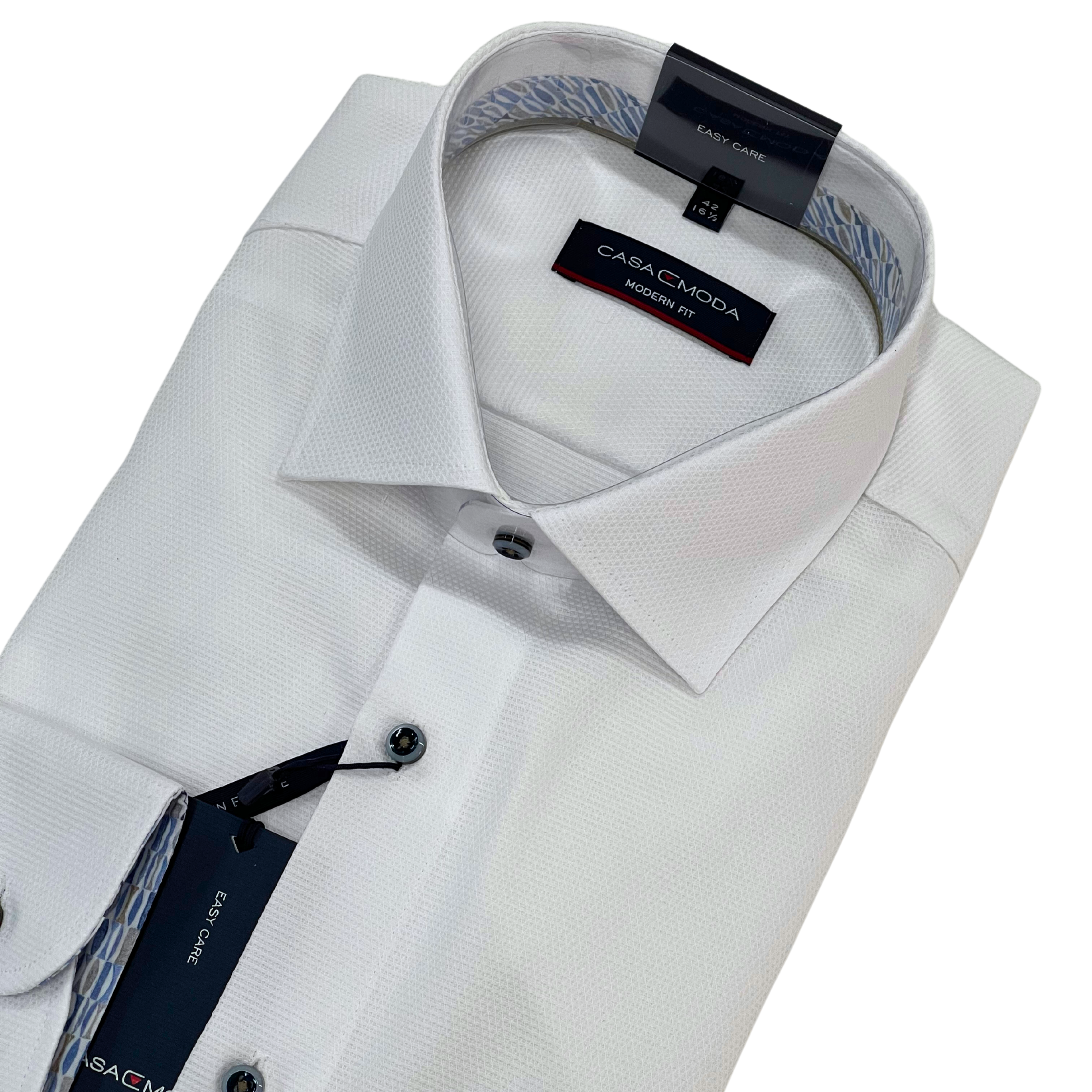 CasaModa modern fit joustokauluspaita valkoinen struktuuri "City Shirt"