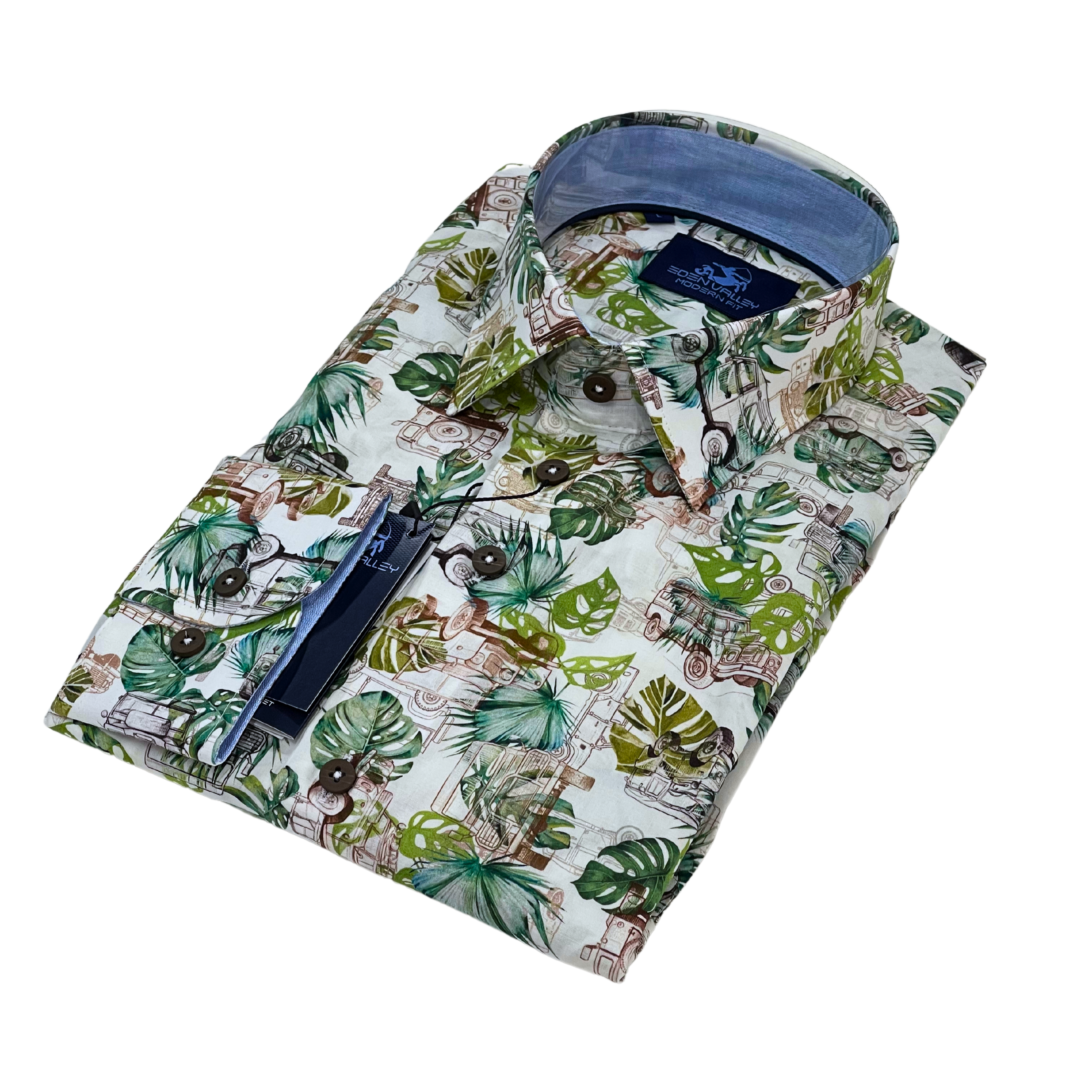 Eden Valley modern fit joustokauluspaita viidakko Defender "Cotton Stretch"