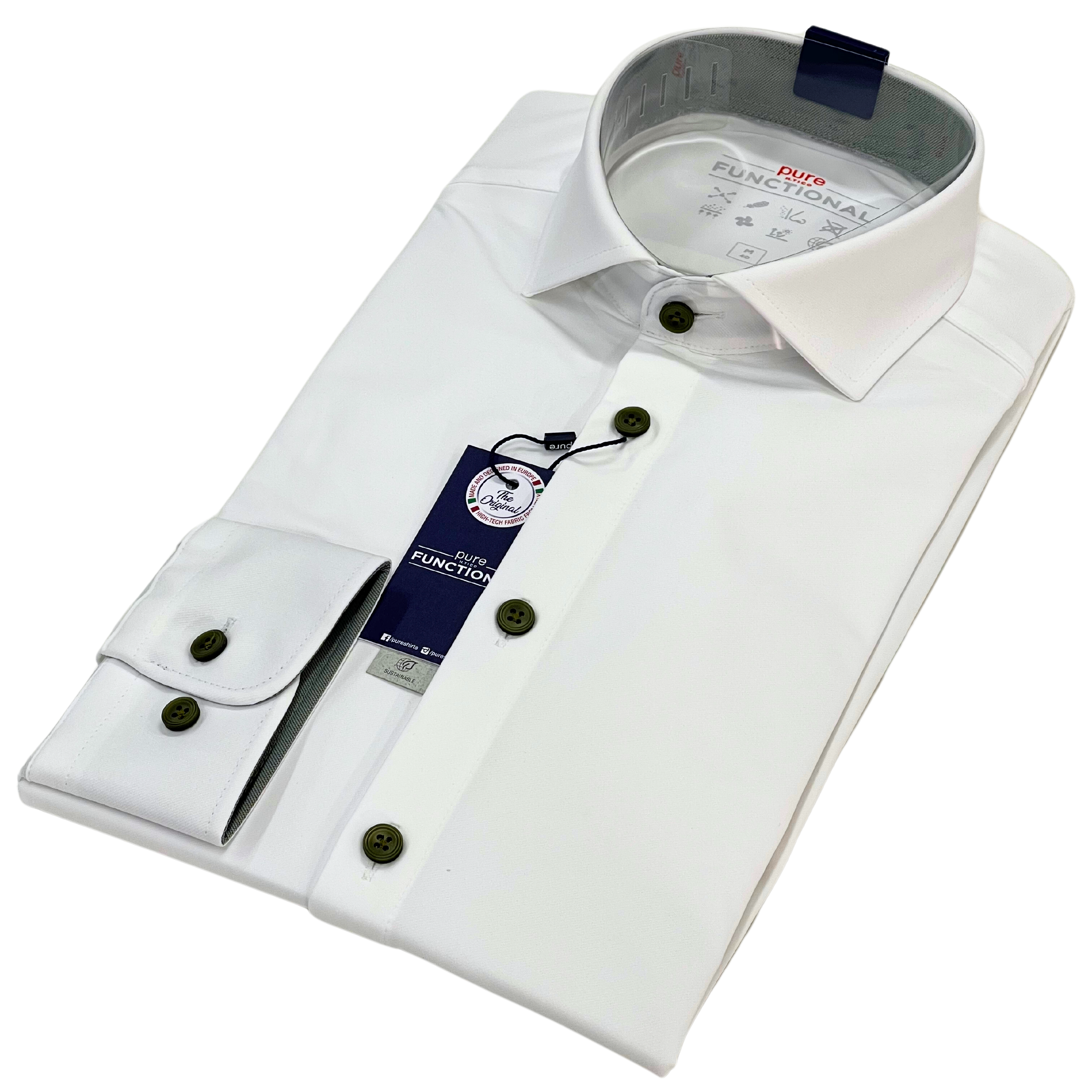 PURE valkoinen joustokauluspaita "Functional shirt"