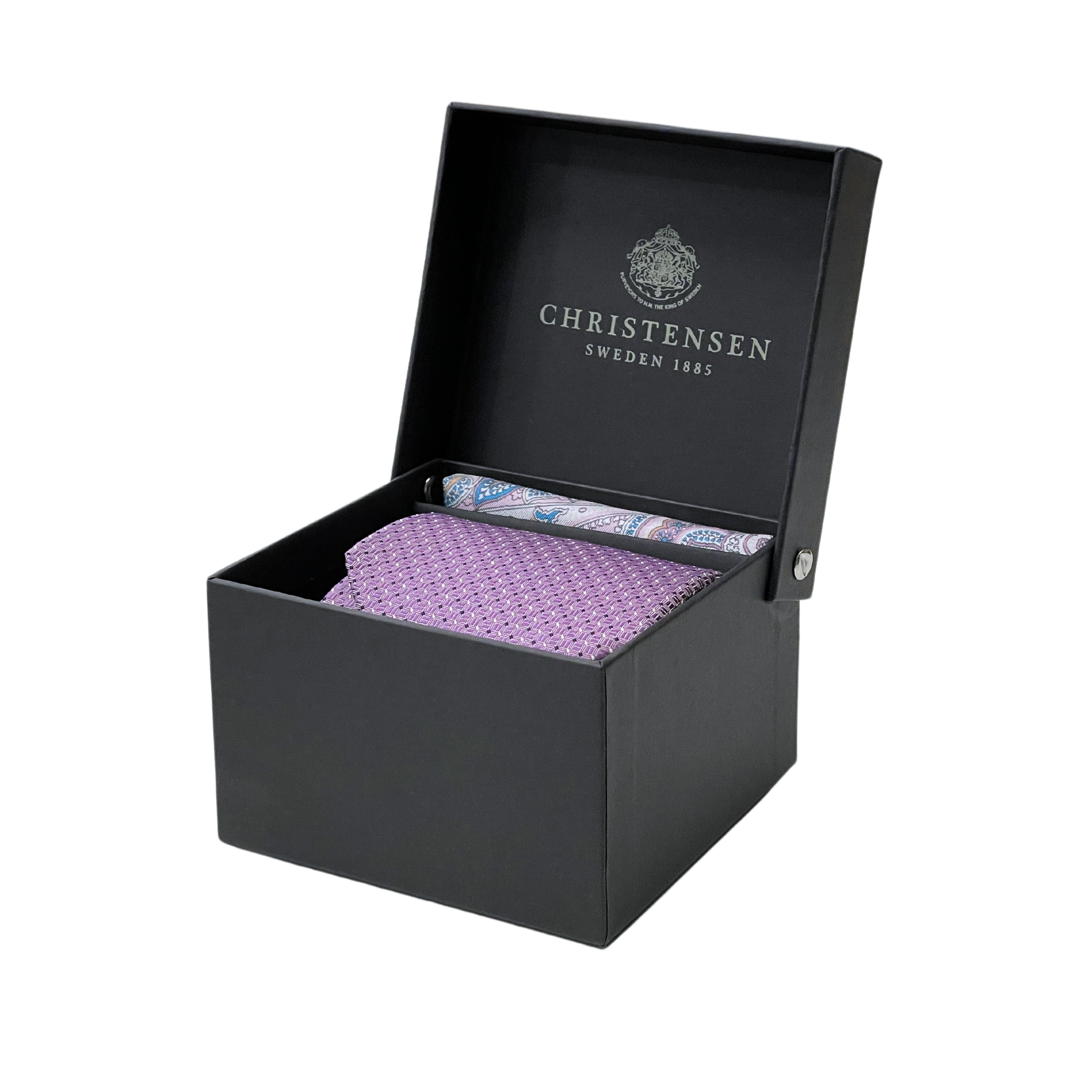 Amanda Christensen violetti solmio ja taskuliina "Tie & Pocket square box set"