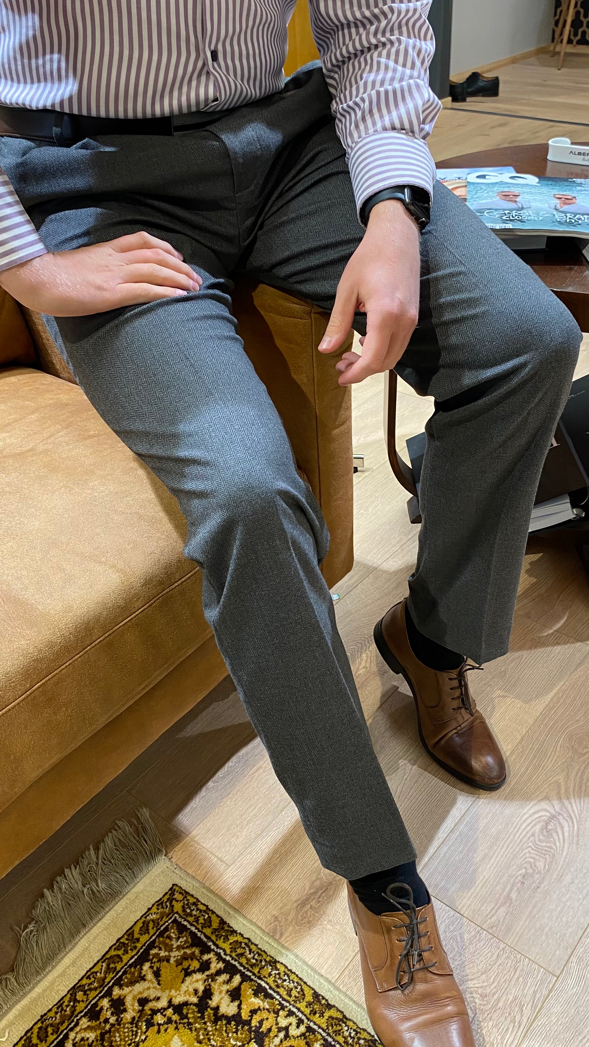 Alberto Miko harmaat herringbone suorat housut relaxed fit