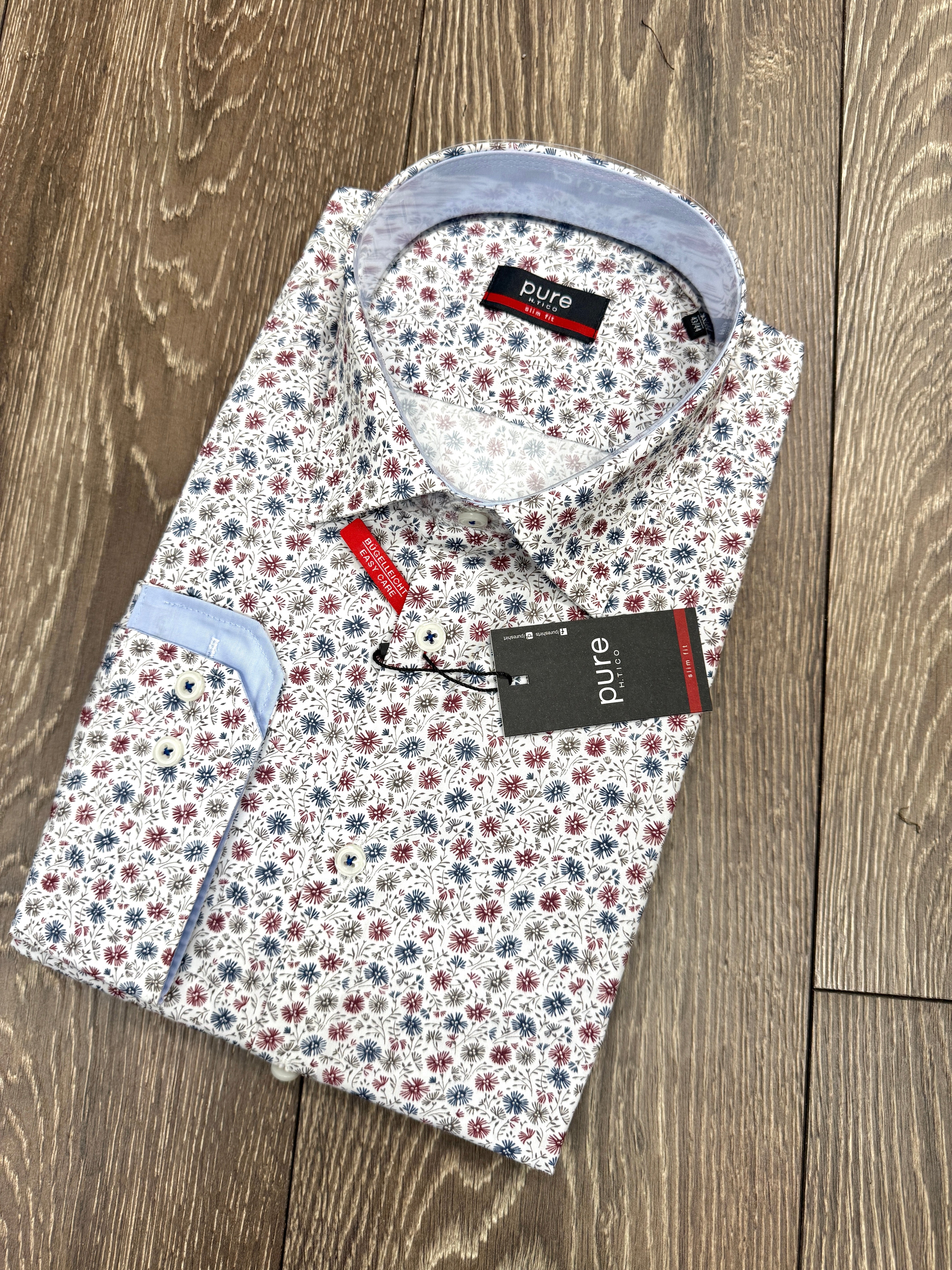 PURE kauluspaita punertava printtikuvio slim fit "City Shirt"
