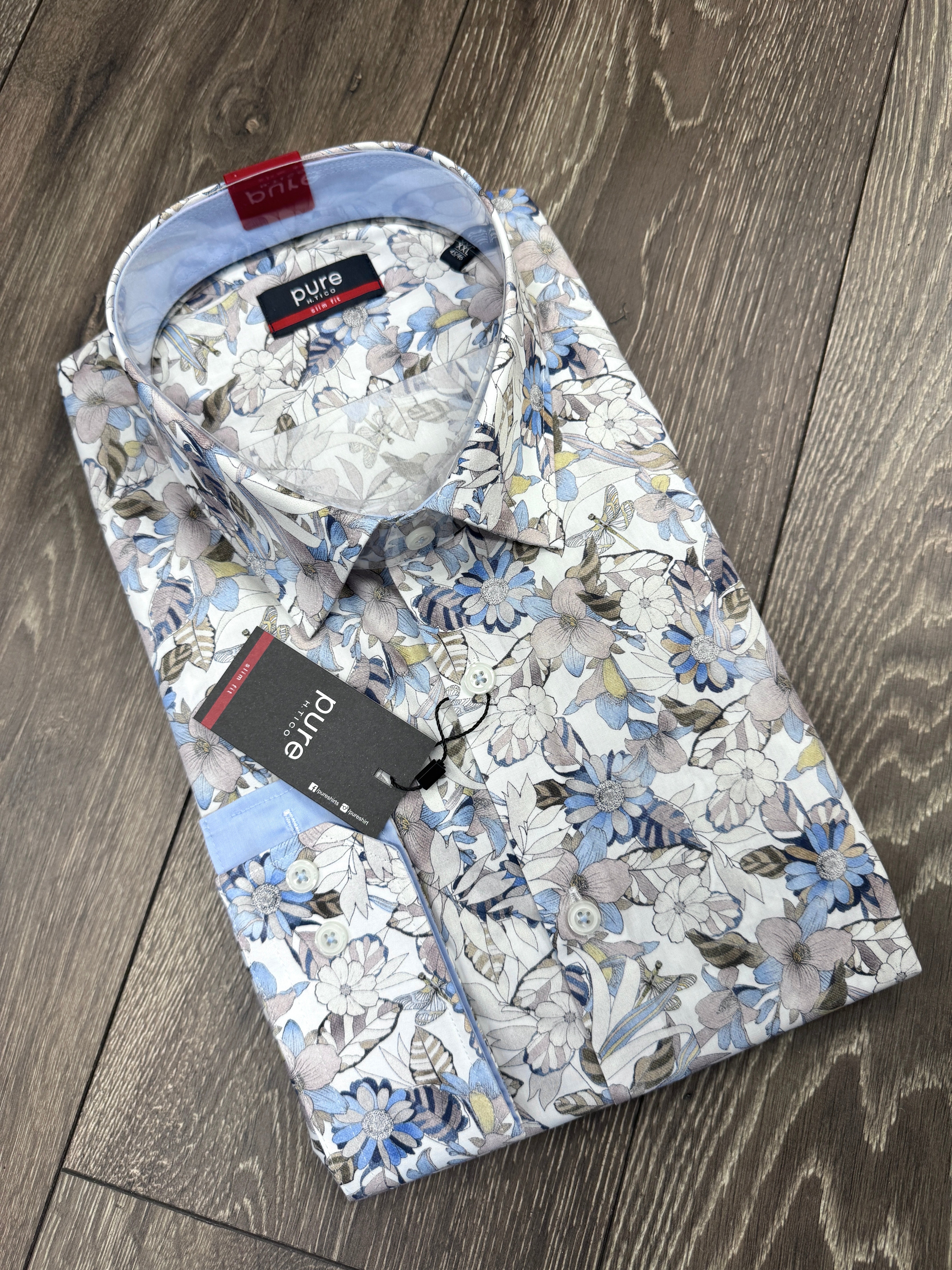 PURE kauluspaita beige printtikuvio slim fit "City Shirt"