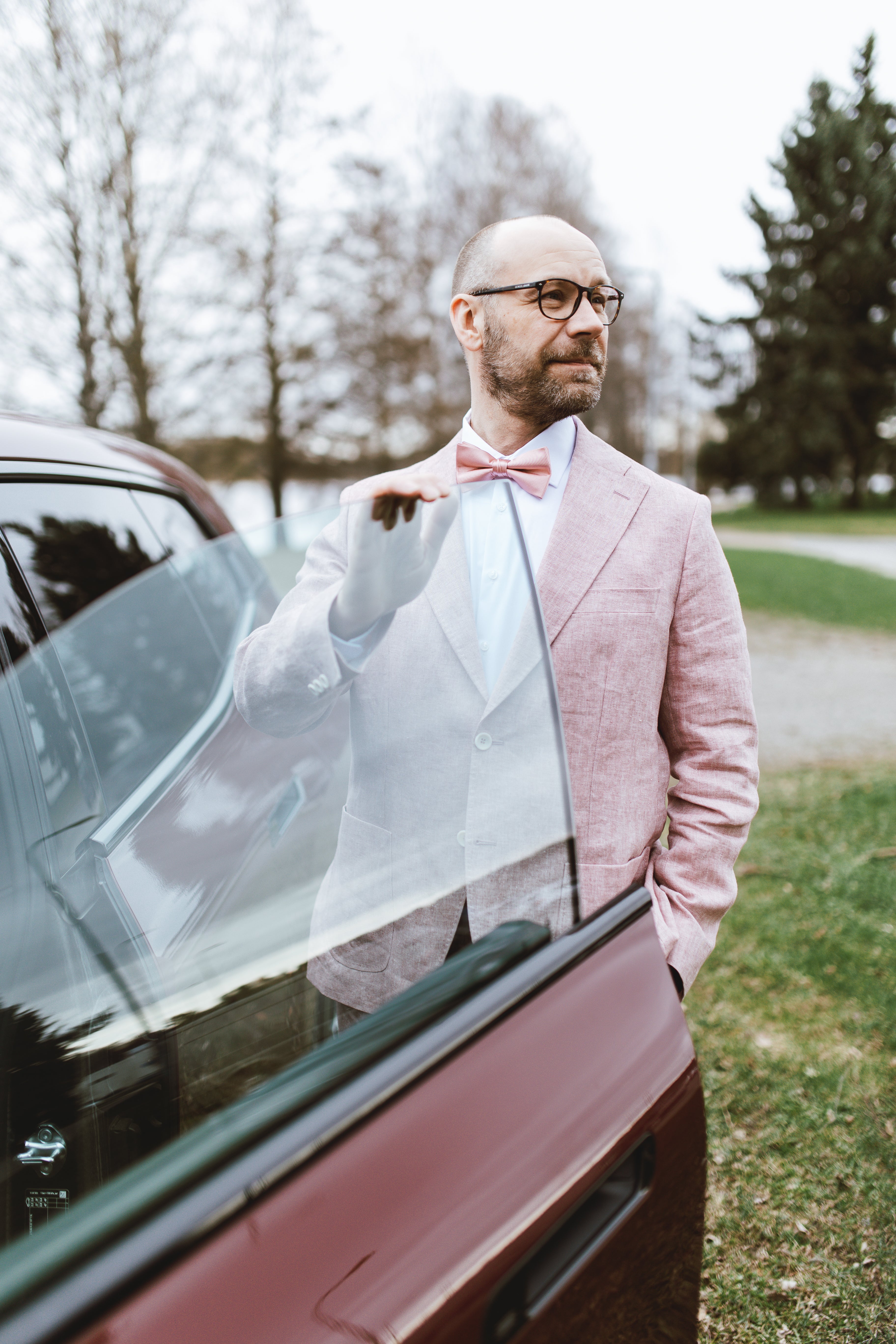 TURO vaaleanpunainen pellavapuku slim fit Angelico "SAVINO+HAMPTON"