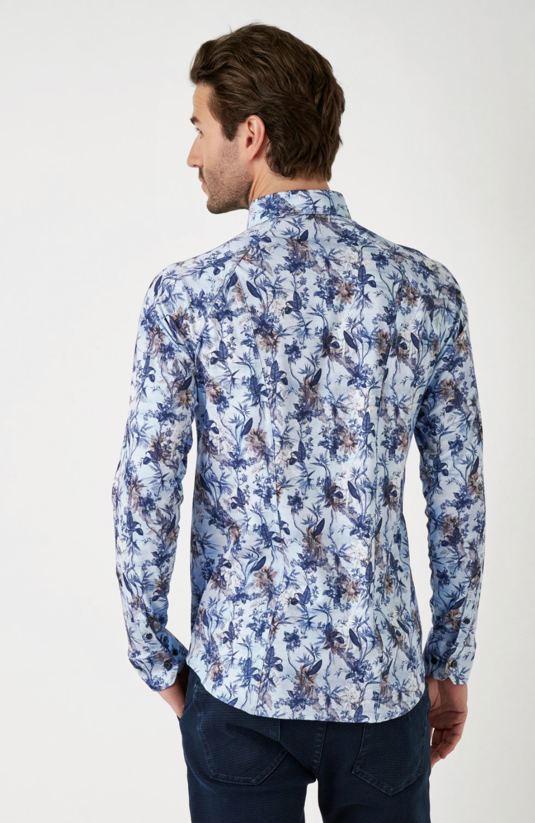 Desoto joustokauluspaita sininen light denim artwork