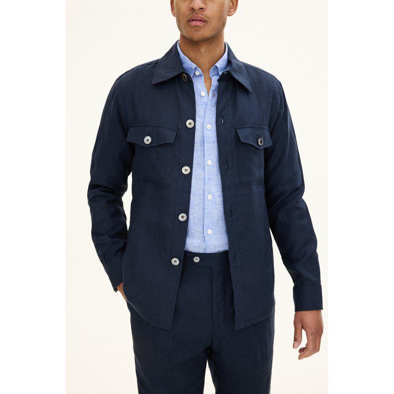 Oscar Jacobson Maverick Jacket sininen paitatakki pellava