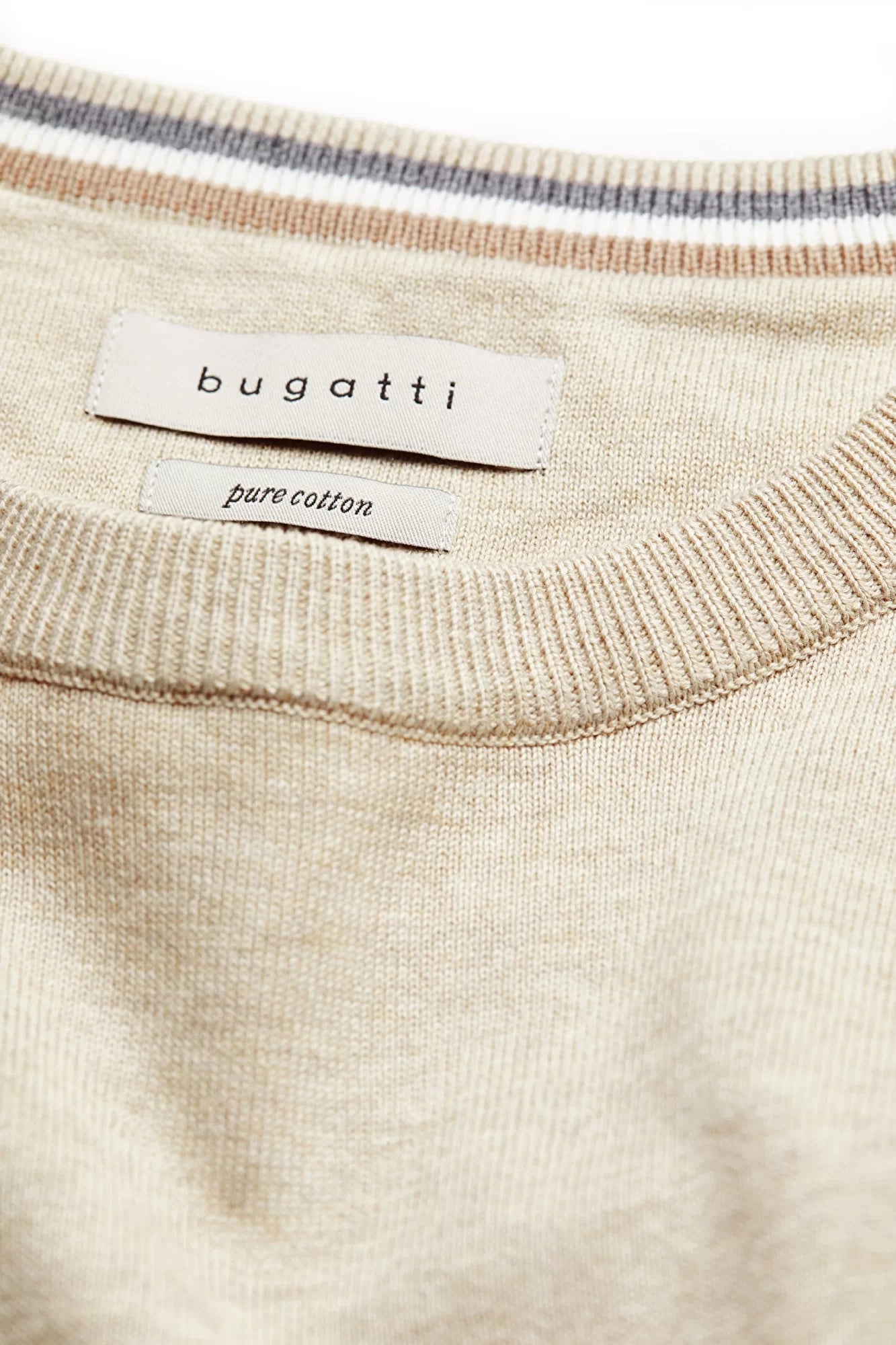 Bugatti vaalea puuvillaneule "Knit O-neck"