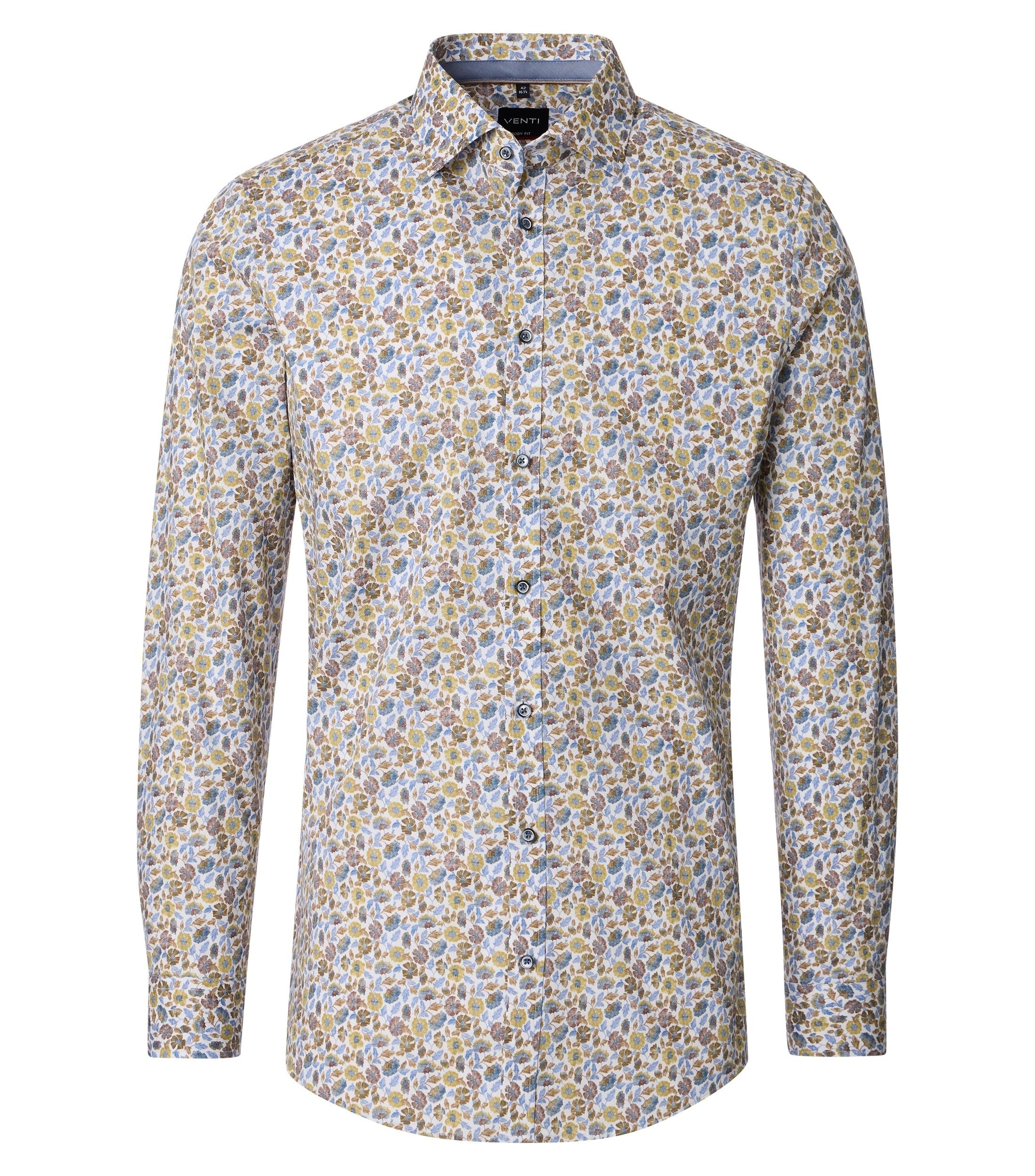 Venti pitkähihainen kauluspaita monivärinen kukkaprintti body fit