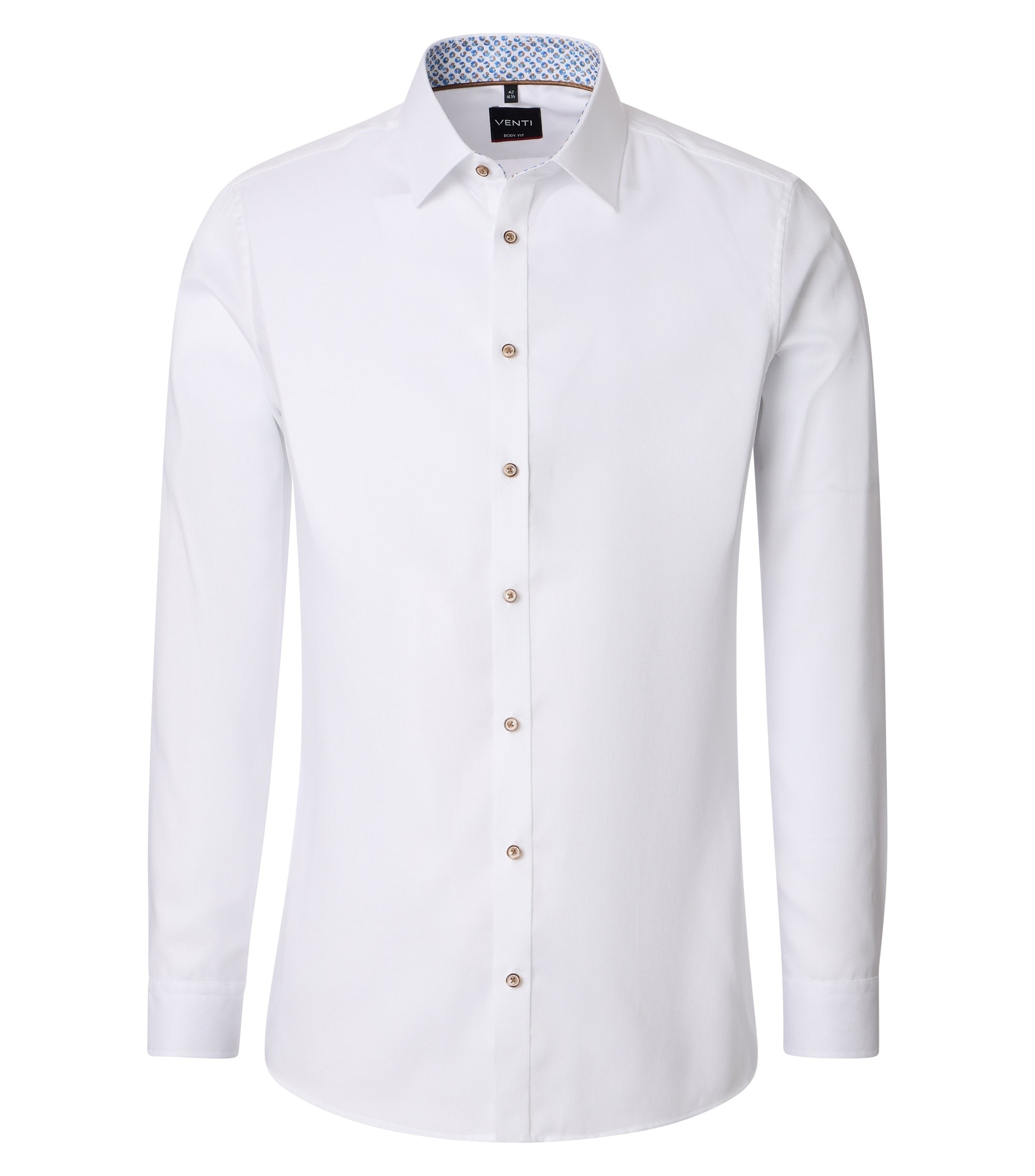 Venti pitkähihainen kauluspaita valkoinen struktuuri kontrastivärein body fit