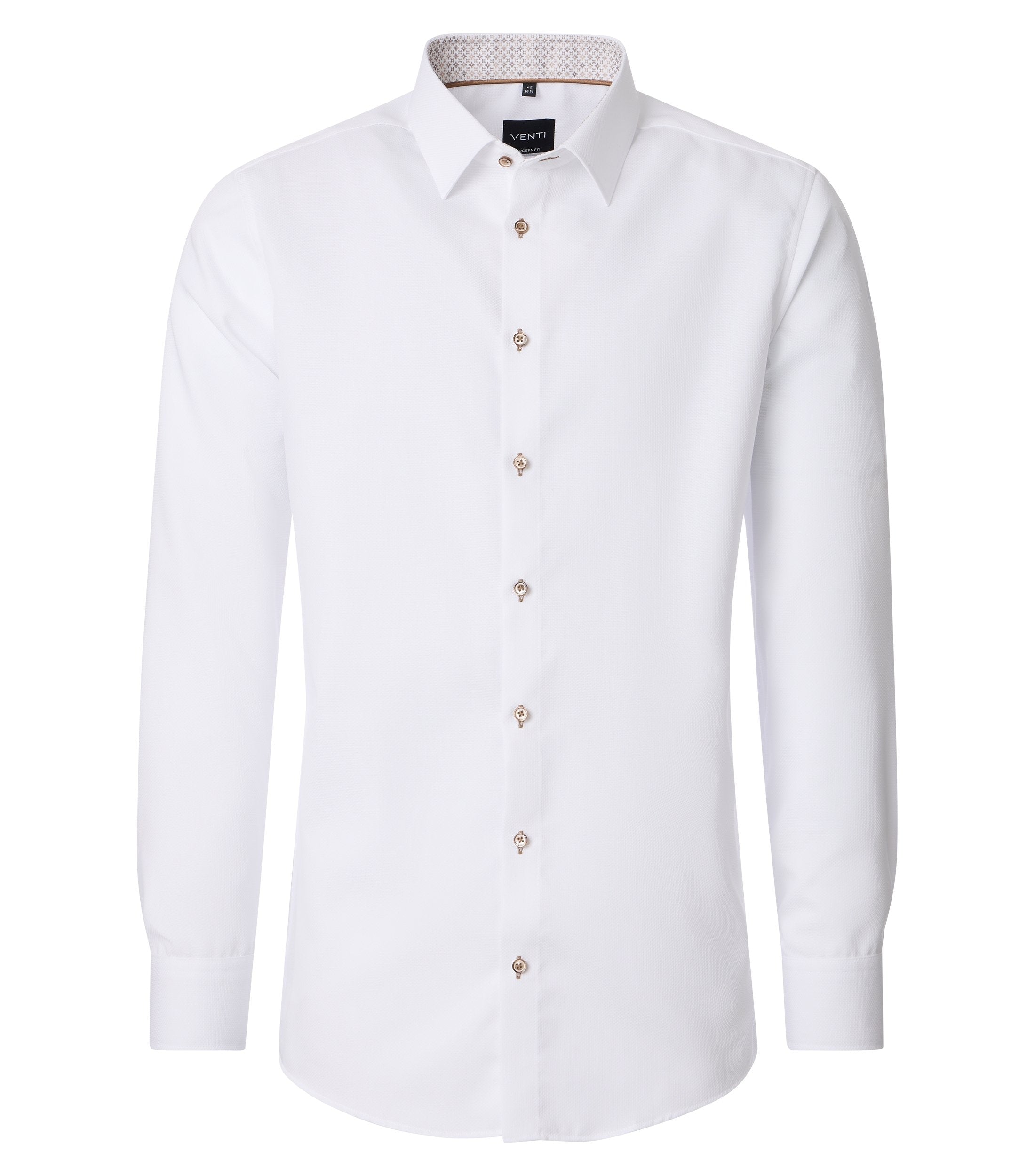 Venti pitkähihainen kauluspaita valkoinen struktuuri kontrastipaita modern fit