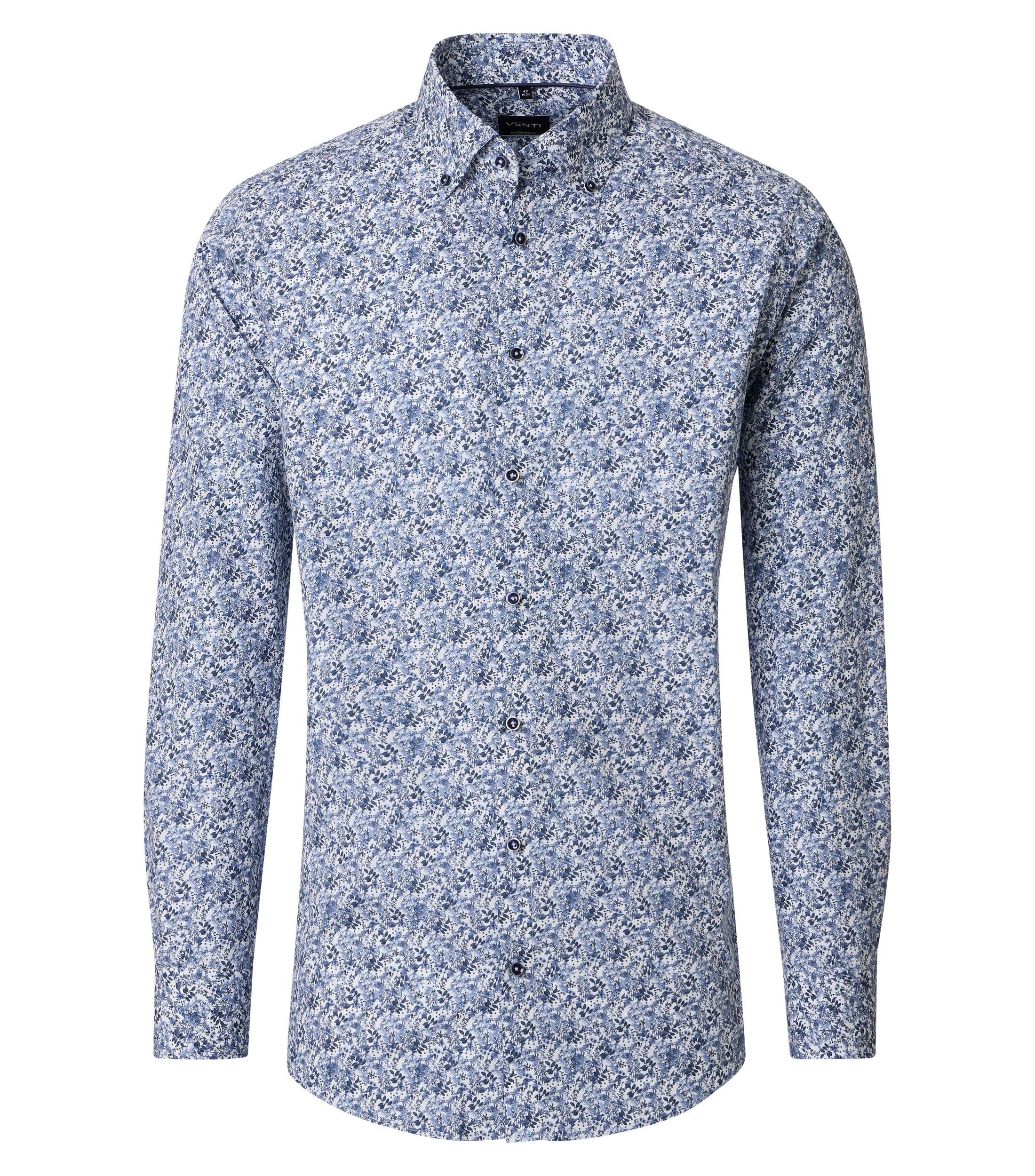 Venti pitkähihainen kauluspaita sininen printti modern fit