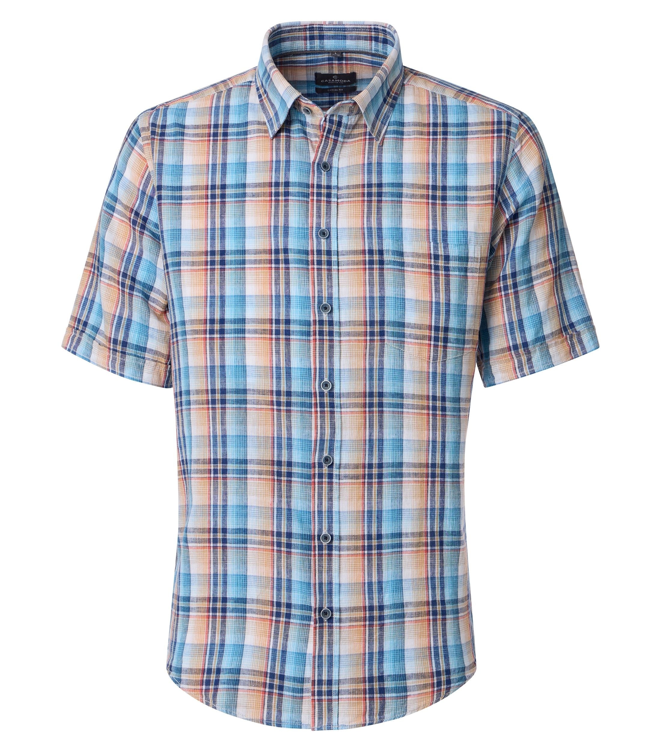 CasaModa lyhythihainen kauluspaita sini-oranssi ruutu casual fit