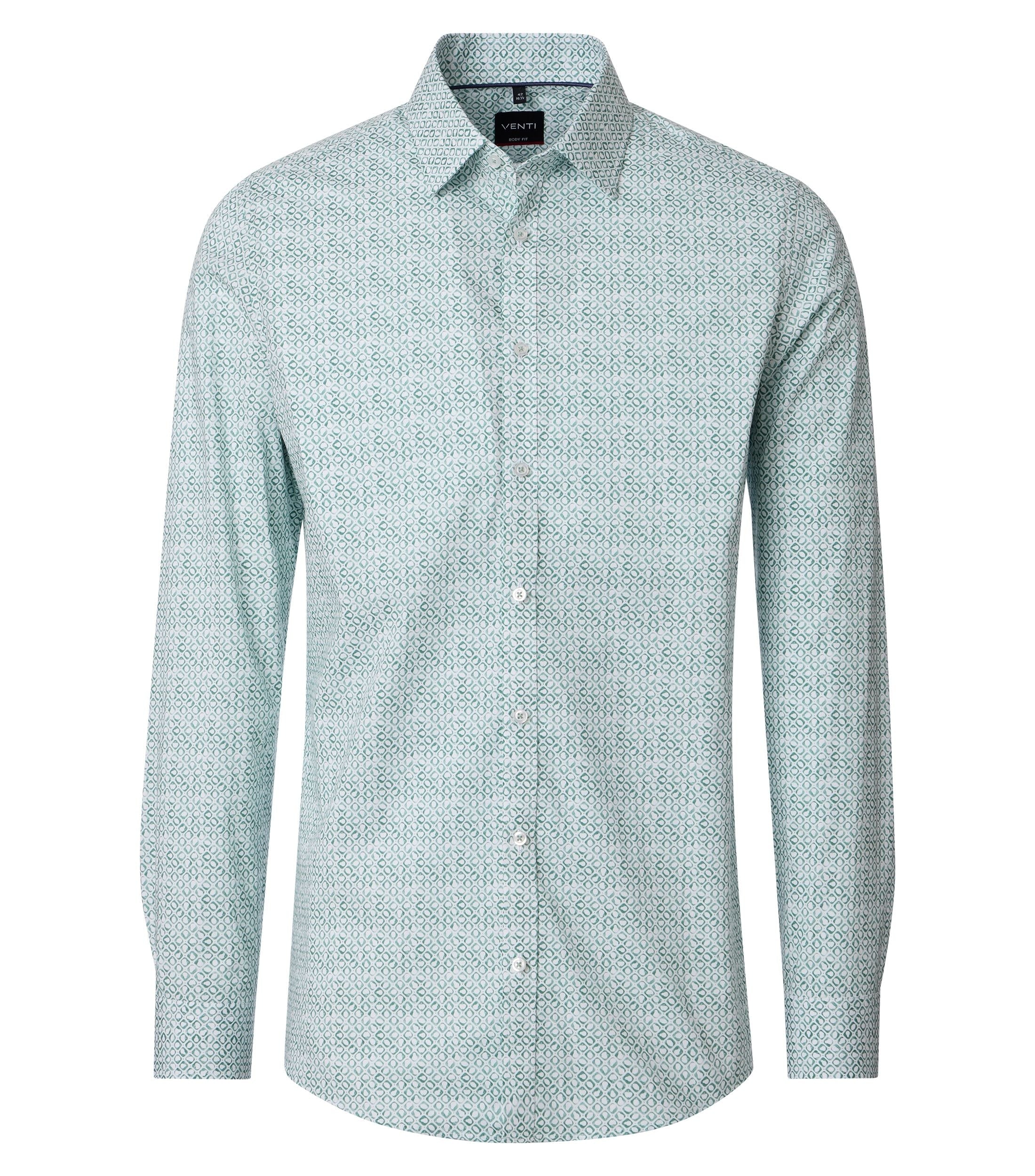 Venti pitkähihainen kauluspaita sinivihreä printti body fit