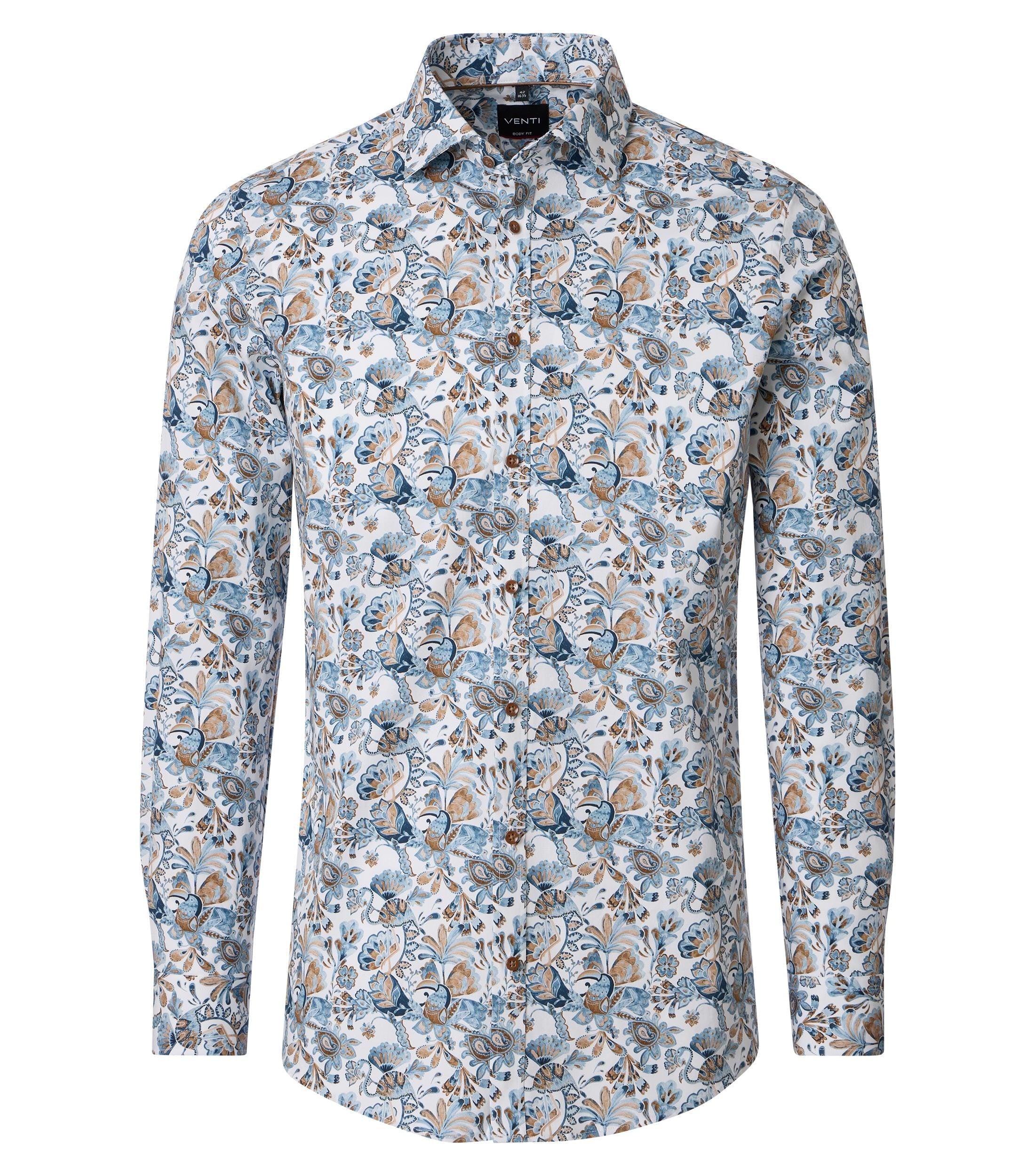 Venti pitkähihainen kauluspaita iso sininen printti body fit