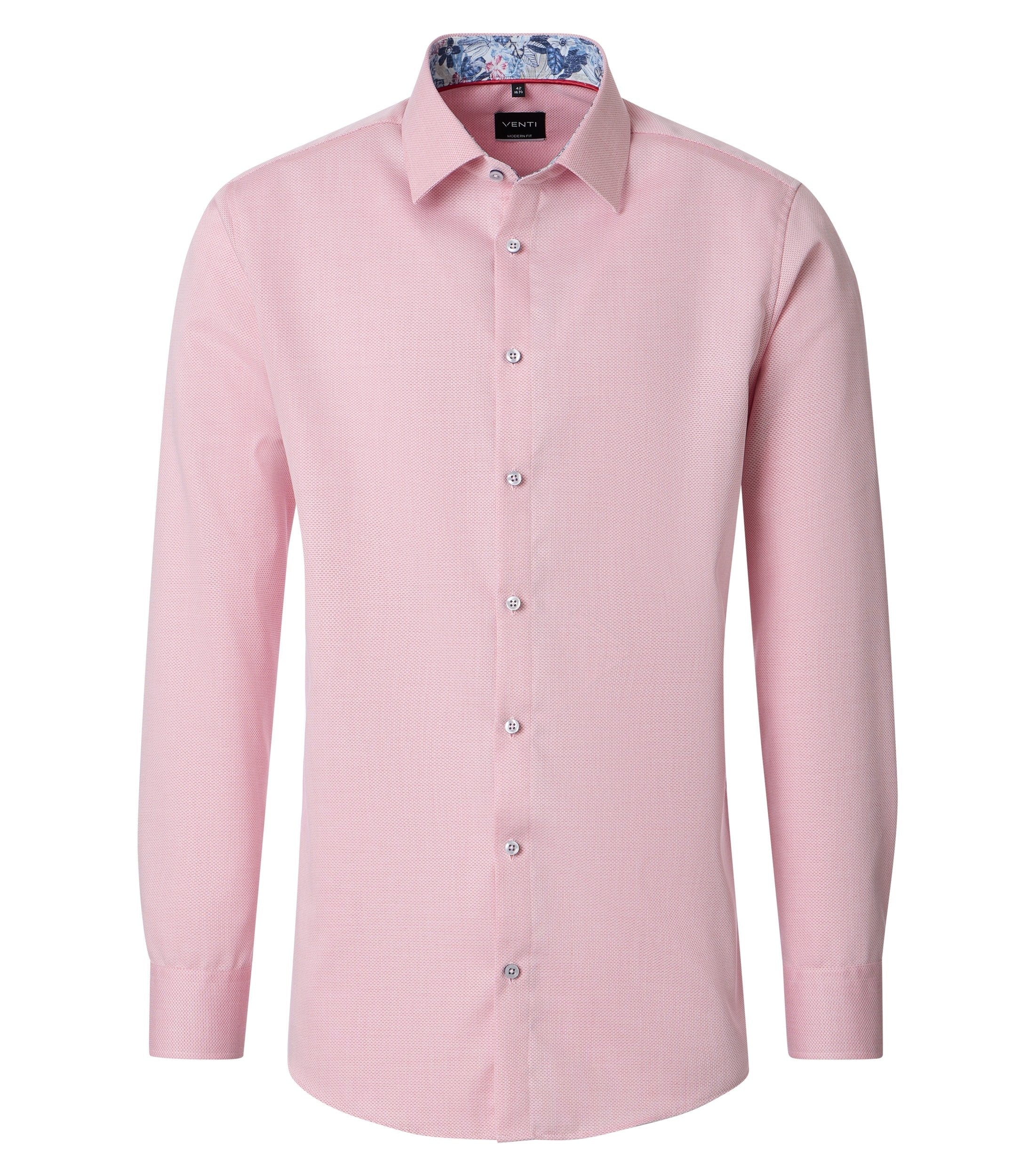 Venti pitkähihainen kauluspaita vaaleanpunainen kontrastipaita modern fit