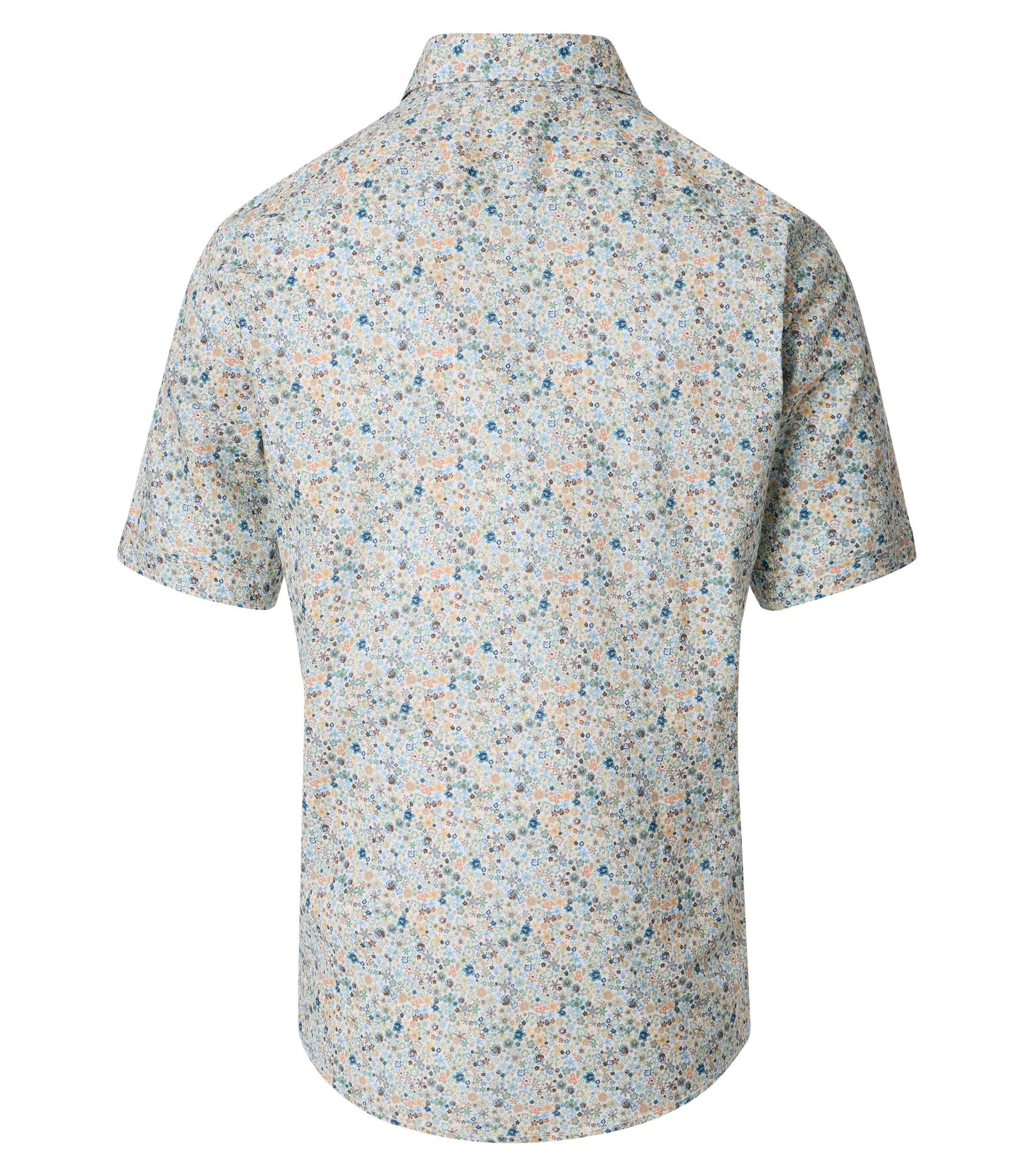 CasaModa lyhythihainen kauluspaita sini-oranssi kukkakuosi casual fit