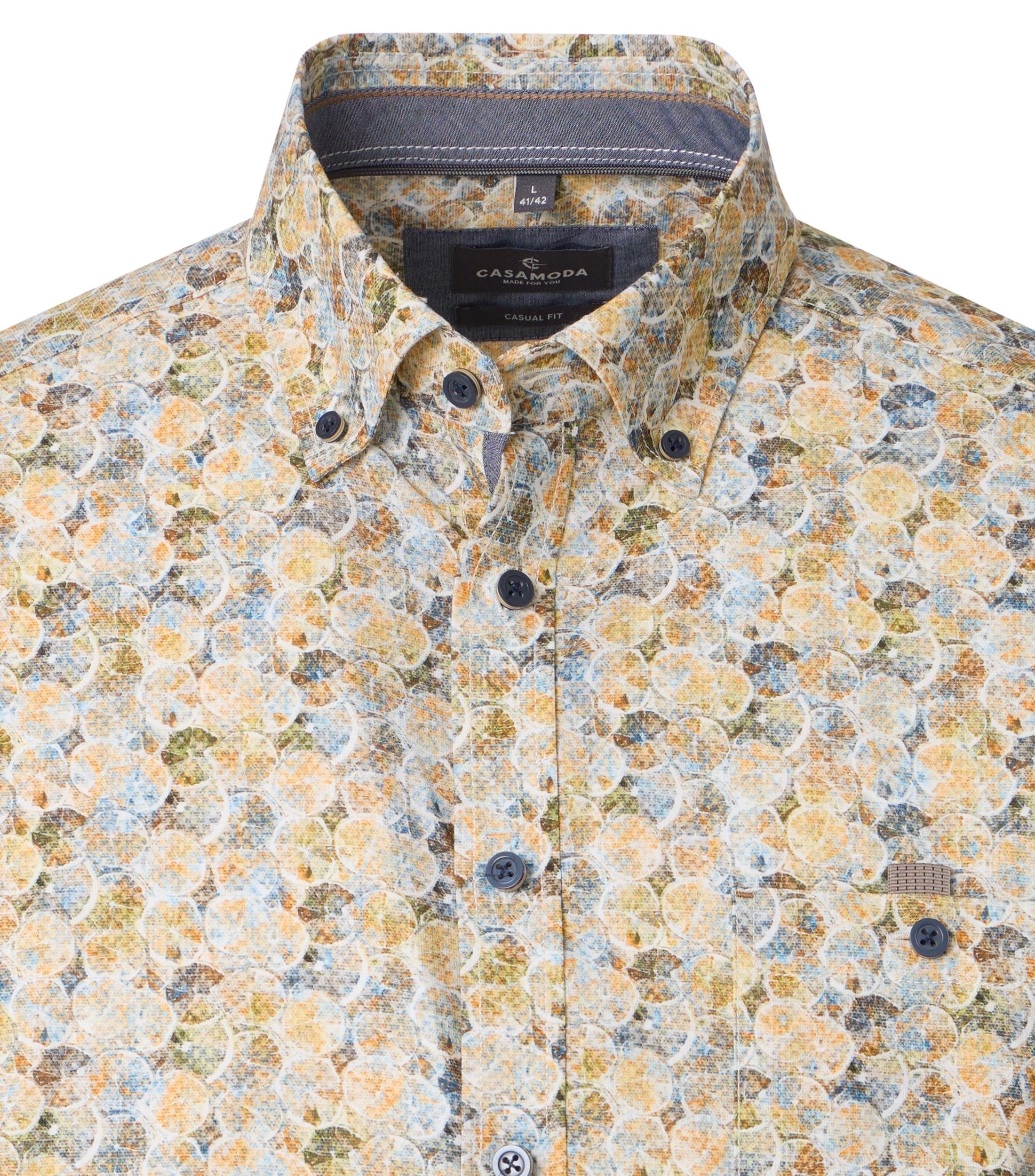 Casamoda lyhythihainen kauluspaita keltainen printti casual fit