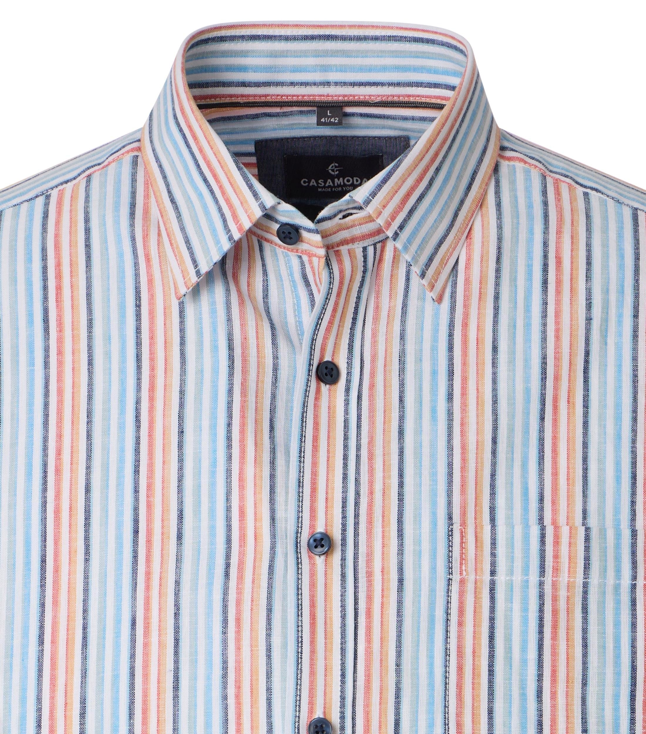 Casamoda lyhythihainen kauluspaita raidallinen pellava casual fit