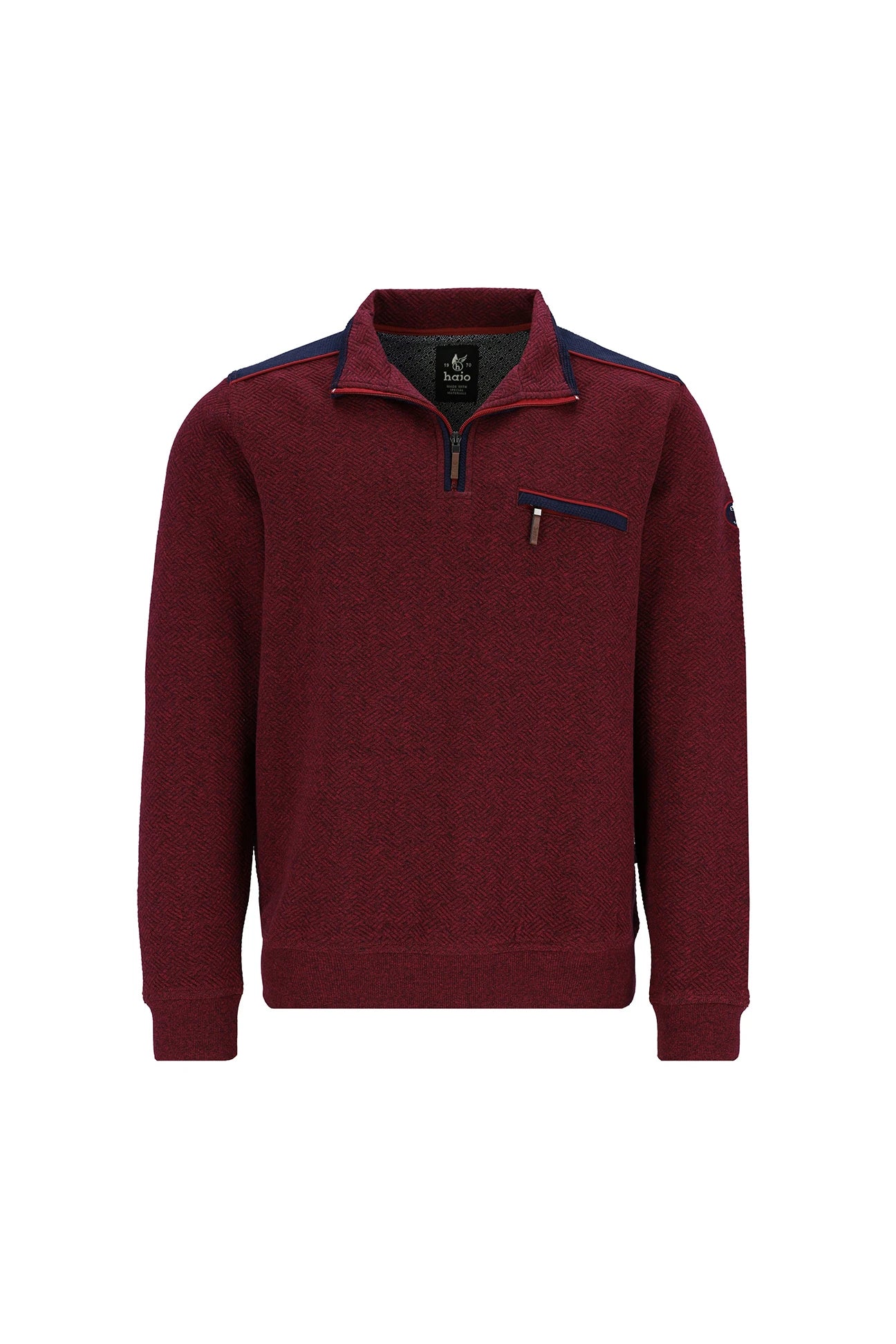 Hajo collegeneule half zip viininpunainen "Stay Fresh"
