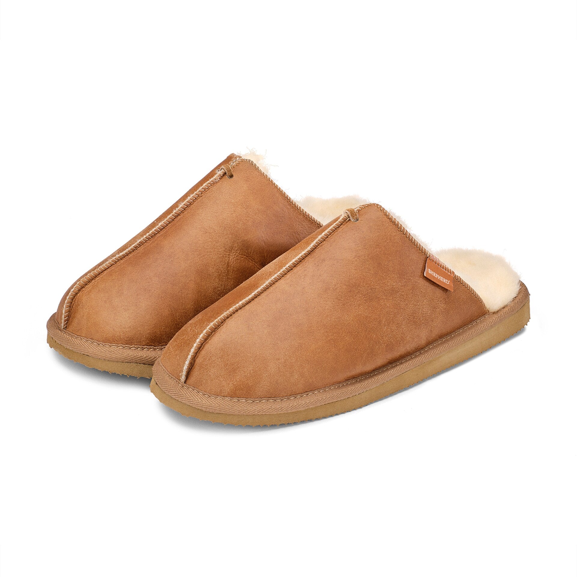 Shepherd Hugo lampaannahkatossut konjakki